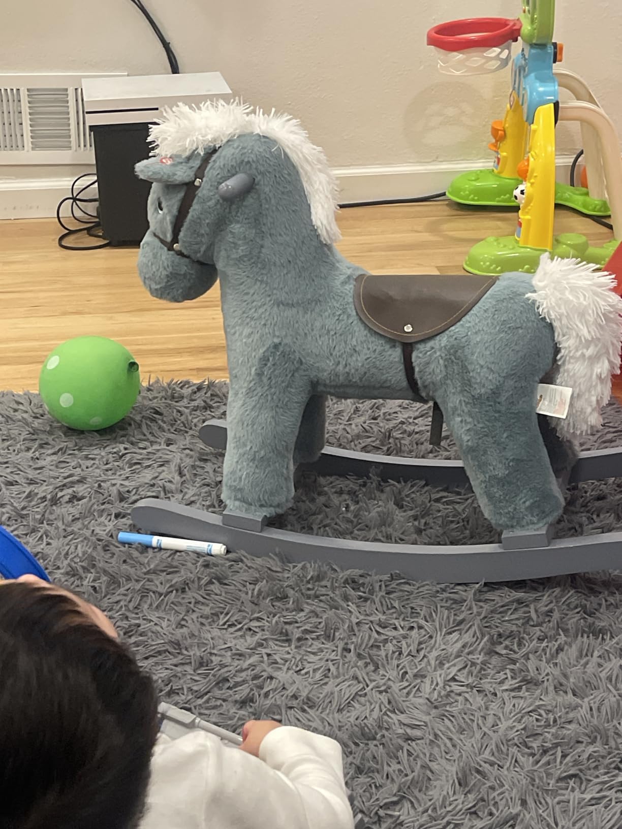 Qaba Kids Rocking Horse with Bear Toy Fun Realistic Sounds Toddler Brown customer photo 1