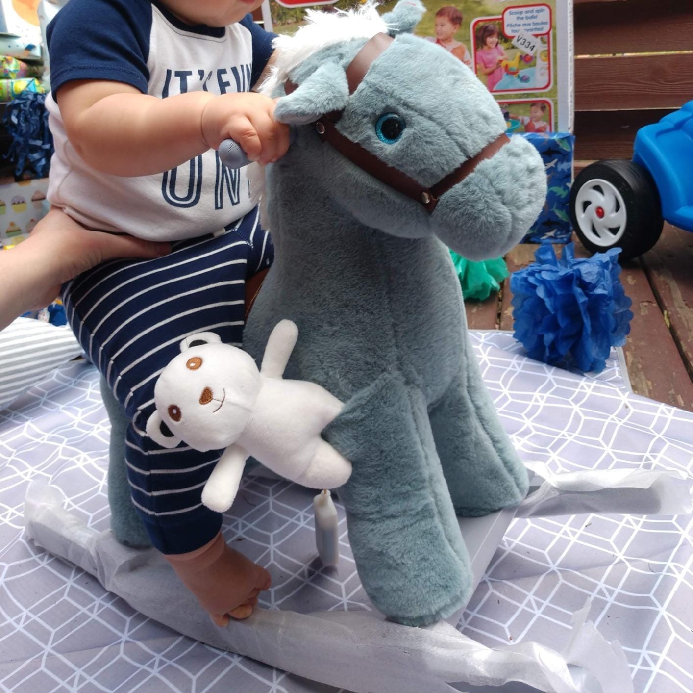 Qaba Kids Rocking Horse with Bear Toy Fun Realistic Sounds Toddler Brown customer photo 2