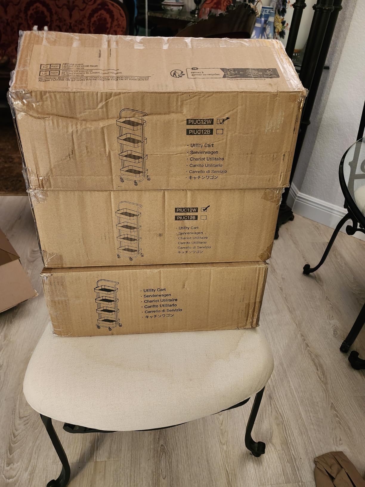 Pipishell 3 Tier Rolling Cart, Utility Cart with Wheels & Handle, White customer photo 1