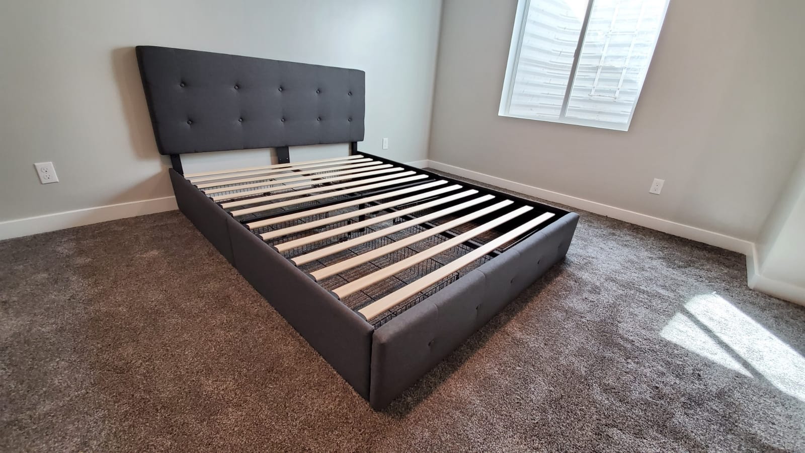 Allewie Queen Size Storage Bed Frame with 4 Underbed Drawers, Upholstered Platform Bed with Adjustable Headboard, Square Button Tufted, Easy Assembly, Noise-Free, No Box Spring Needed, Dark Grey customer photo 1