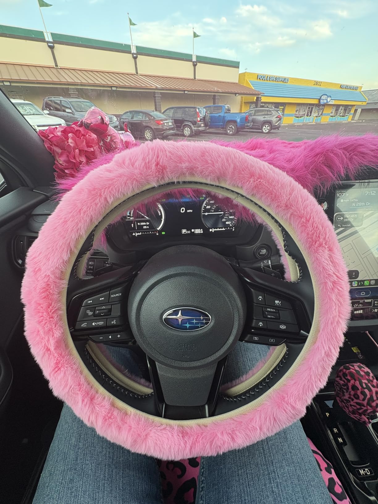 Pinbola 5PCS Black Fluffy Faux Wool Steering Wheel Cover Set Warm Winter customer photo 1