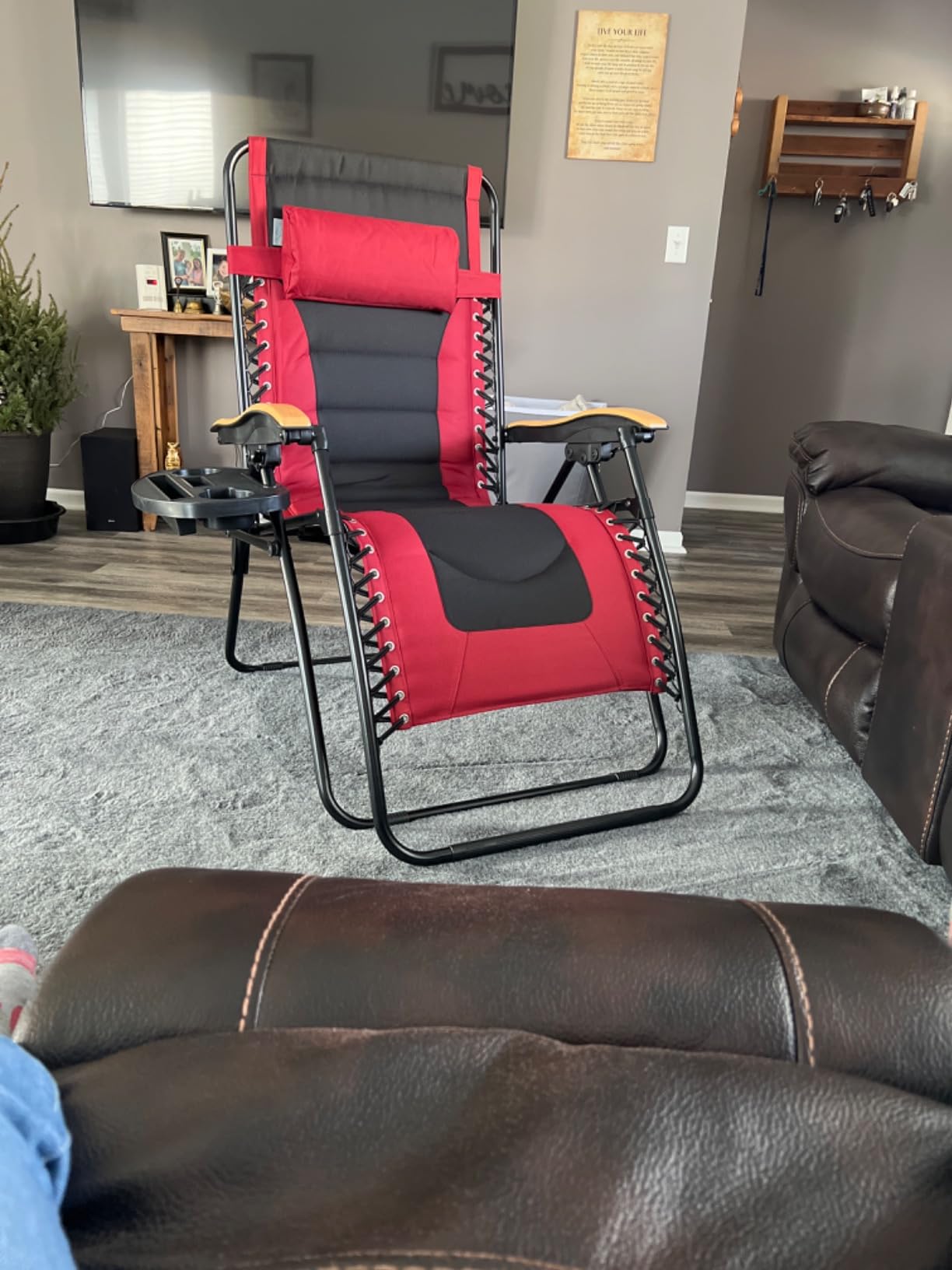 PHI VILLA XXL Padded Zero Gravity Chair, Cup Holder, Light Grey customer photo 1