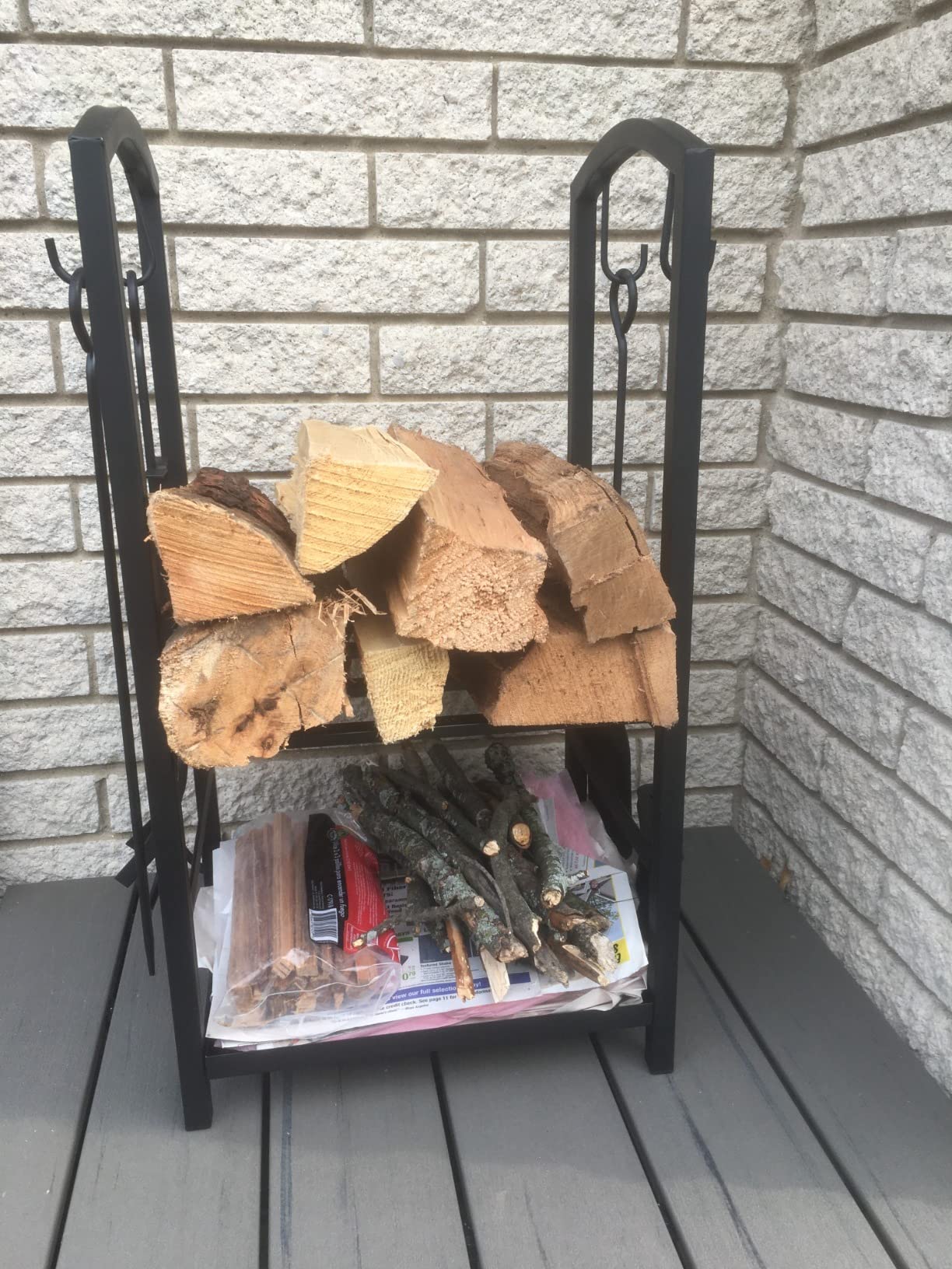 Best Choice Products 5-Piece Indoor Outdoor Wrought Iron Firewood Log Storage Rack Holder Firepit Tools Set for Fireplace, Fire Pit, Stove w/Hook, Broom, Shovel, Tongs - Copper customer photo 1