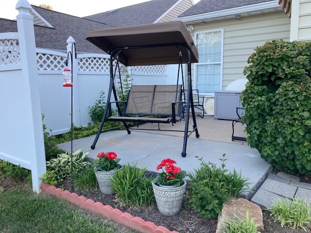 PURPLE LEAF 3-Seat Outdoor Patio Porch Swing with Textilene Fabric | Canopy and Stand Design, Easy to Move, Heavy-Duty Aluminum Structure, Convenient Storage Pocket, Easy to Clean customer photo 1