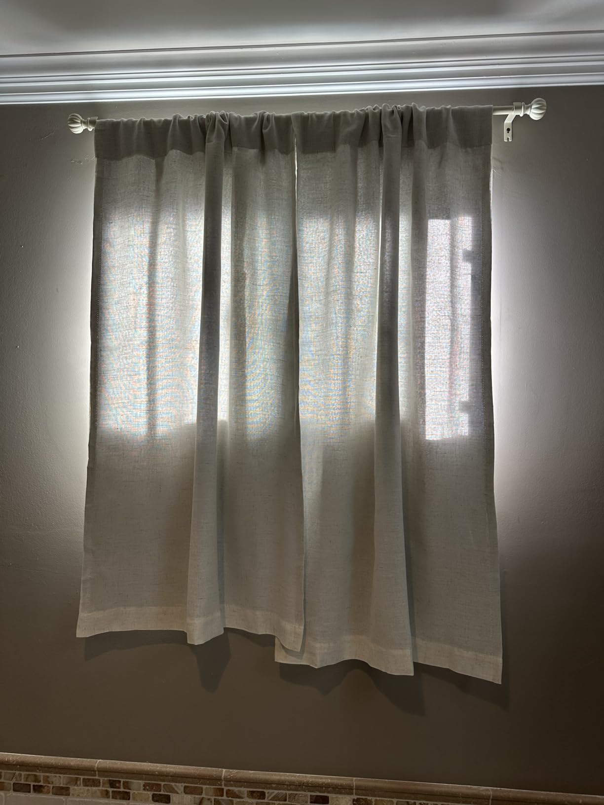 DriftAway Double Layer Linen Blackout Tie Up Curtains Thermal Insulated Fully Lined Balloon Roman Shade Bathroom Window Adjustable Rod Pocket for Small Window 45 Inch by 63 Inch Beige customer photo 1