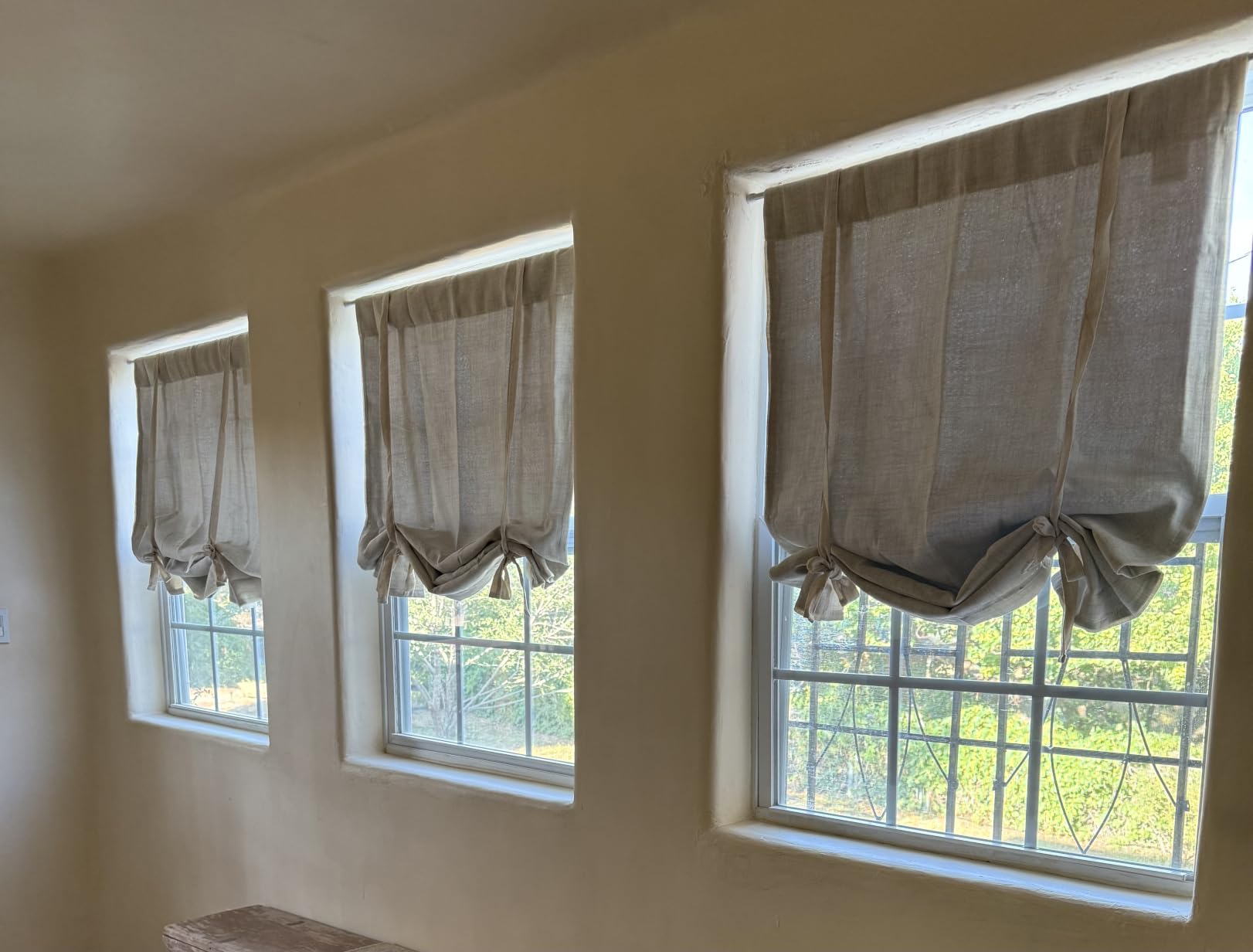 DriftAway Double Layer Linen Blackout Tie Up Curtains Thermal Insulated Fully Lined Balloon Roman Shade Bathroom Window Adjustable Rod Pocket for Small Window 45 Inch by 63 Inch Beige customer photo 2