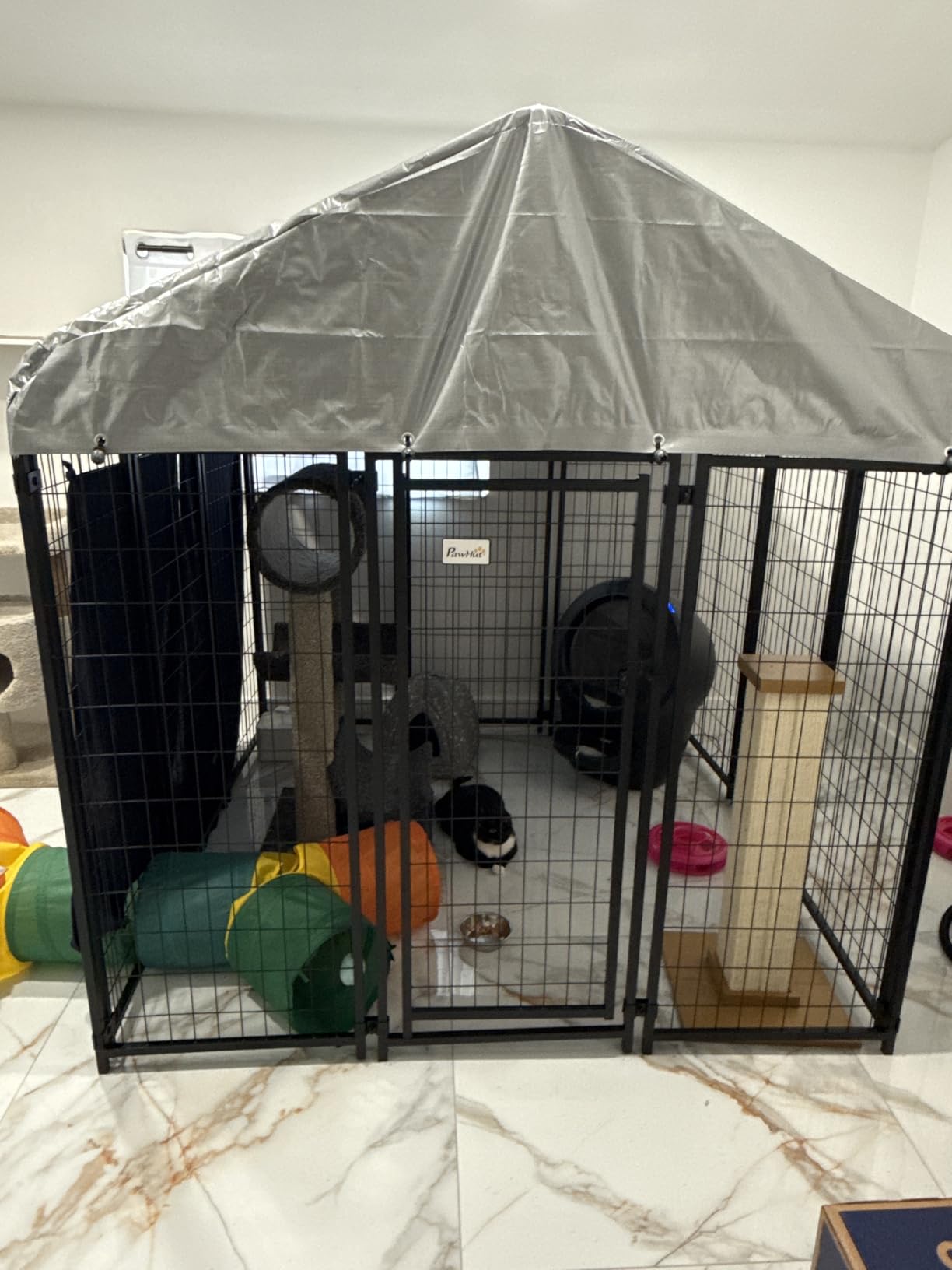 PawHut Outdoor Dog Kennel with Roof, 6' x 4' x 6' Heavy Duty Welded Wire Dog Playpen Enclosure with Escape-Proof Lock, UV-Resistant & Waterproof Cover, for Large Dogs, Chickens, Ducks, Silver customer photo 2