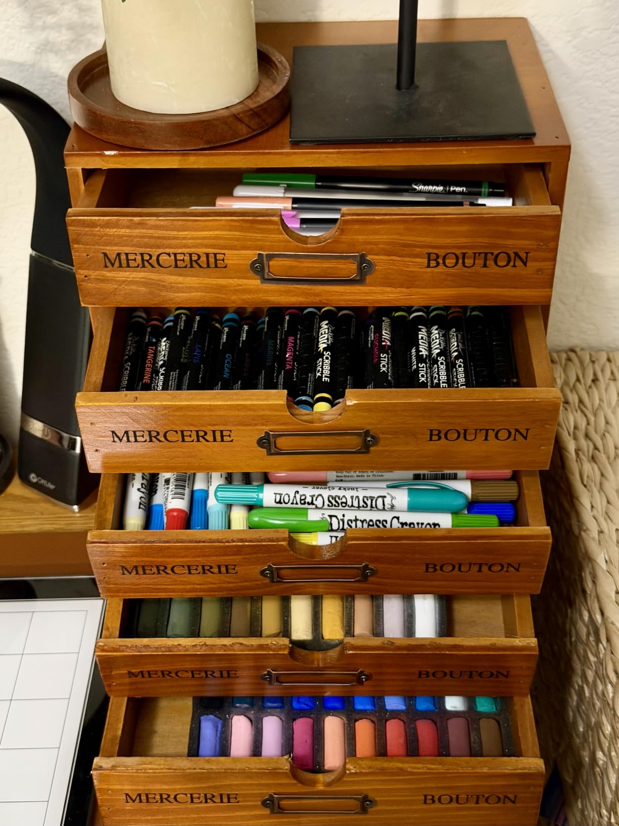 Vintage 5-Drawer Wooden Desk Organizer - Craft Storage - Rustic Shelf Drawer - Home Bedazzling, Rhinestone Organizers and Accessories - Embroidery Floss - Apothecary Cabinet, Art Storage I Stackable customer photo 2