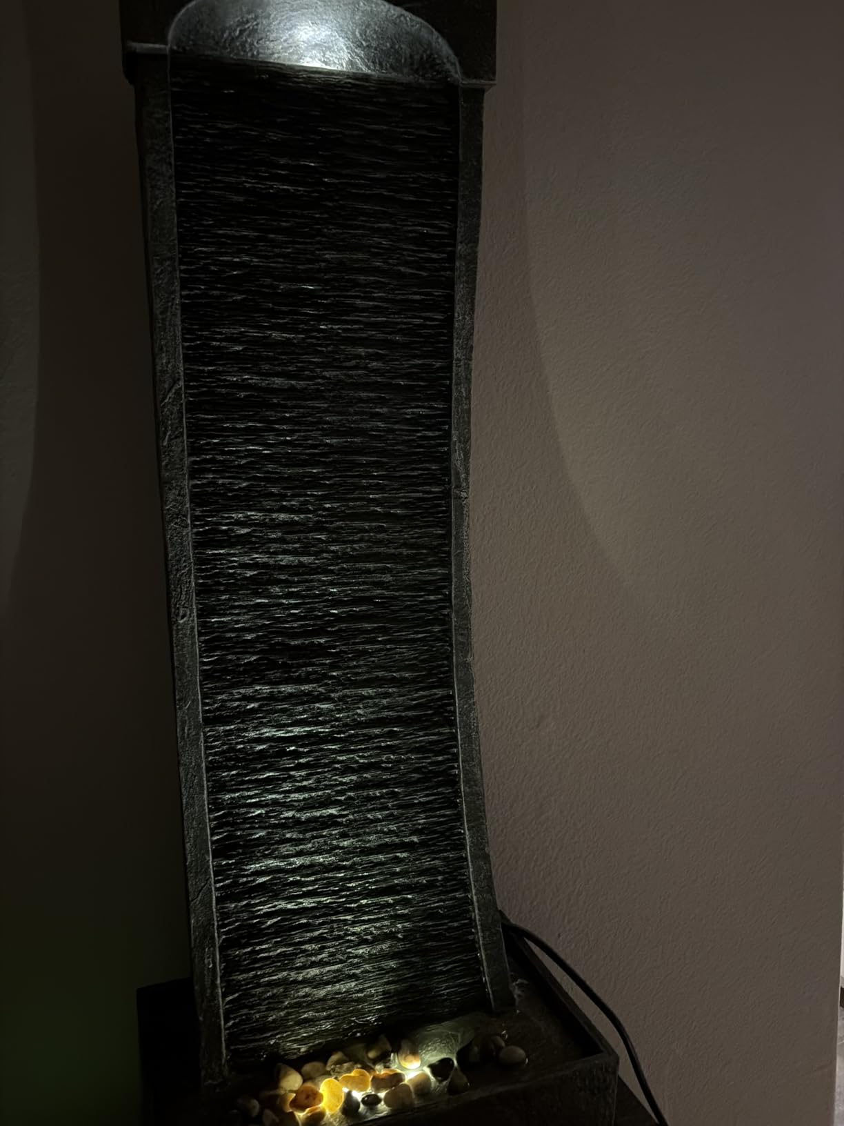 Teamson Home 38.58 in. Modern Curved Faux Slate Waterfall Fountain for Indoors or Outdoors with LED Light Accents and 1.98-Gallon Pump, Black and Stone Gray customer photo 1