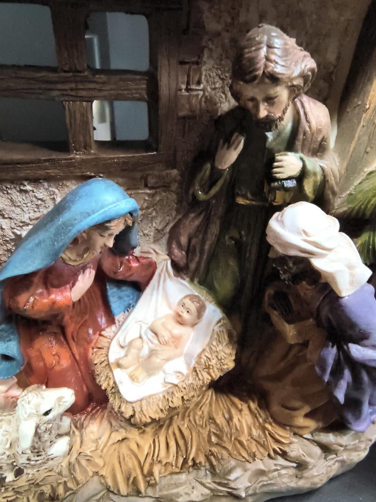 Valery Madelyn Christmas Nativity Figurines with LED Lights, Red Gold Holy Family Nativity Scenes Set Resin Manger for Xmas Indoor Home Table Fireplace Holiday Decorations, 10.6 Inch Tall customer photo 1