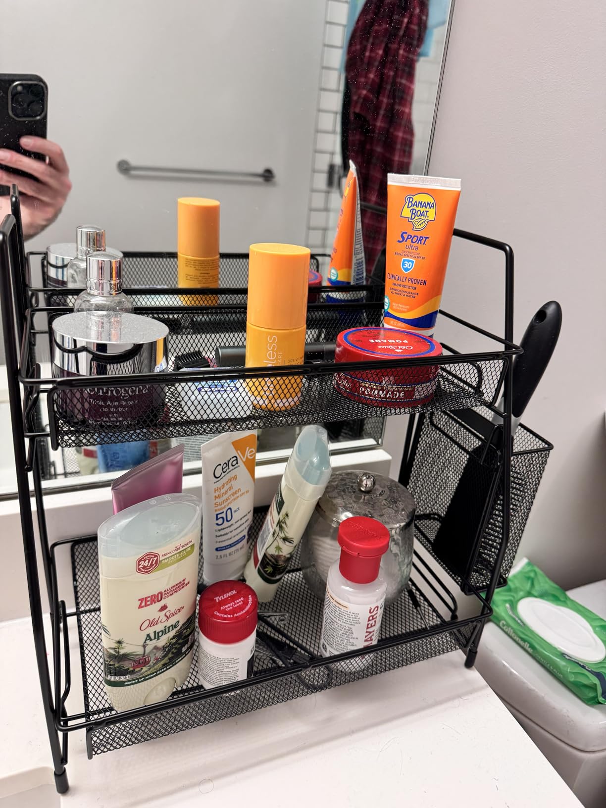 LEMIKKLE 2-Tier Bathroom Countertop Organizer,Skincare, Makeup Countertop Organizers, Kitchen, Bathroom Counter Storage with Small Basket (Black) customer photo 1