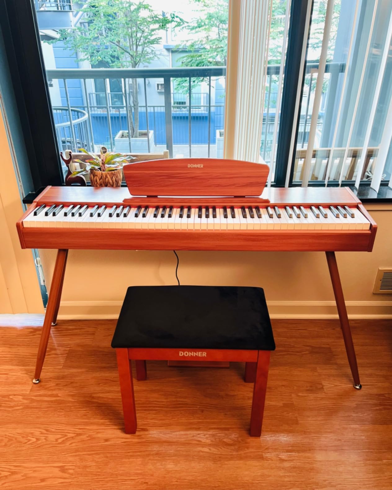 Donner DDP-80 Digital Piano 88 Key Weighted Keyboard, Full-size Electric Piano for Beginners, with Sheet Music Stand, Triple Pedal, Power Adapter, Supports USB-MIDI Connecting, Retro Wood Color customer photo 1