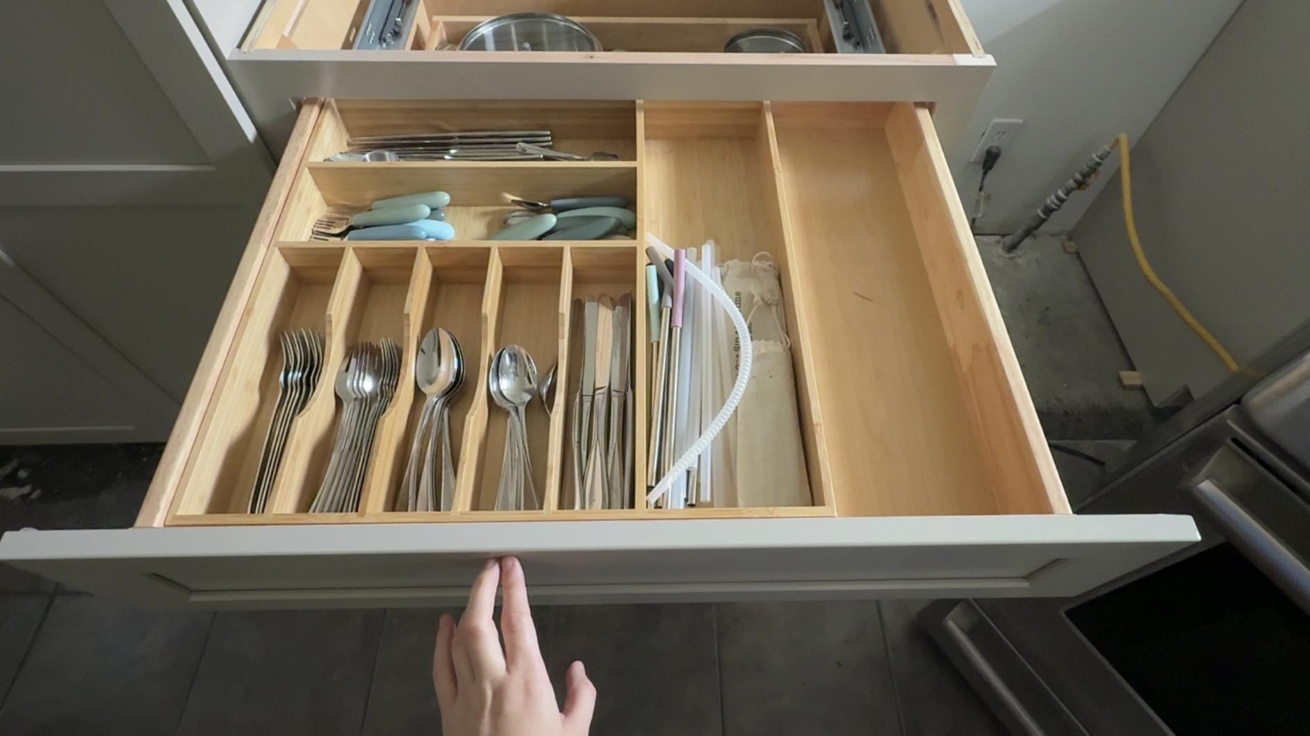 Umilife Bamboo Kitchen Drawer Organizer, 13 Inch Silverware Utensil Tray Holder, Extra Deep Grooved Drawer Divider, 7 Slots Total Bamboo Wood Caddy for Flatware Cutlery Knives, Forks, Spoons customer photo 2