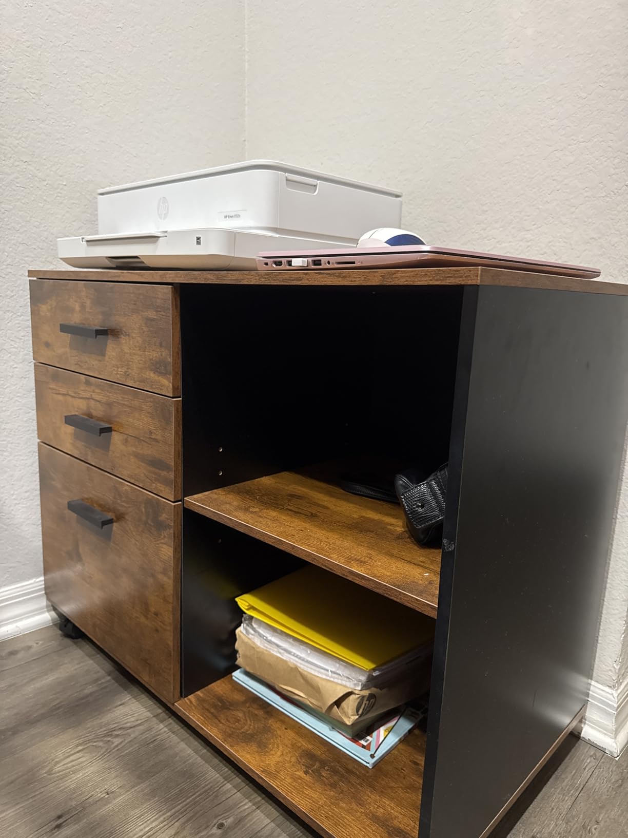 DEVAISE 3-Drawer Mobile File Cabinet, Lateral Filing Cabinet, Rustic Brown customer photo 2