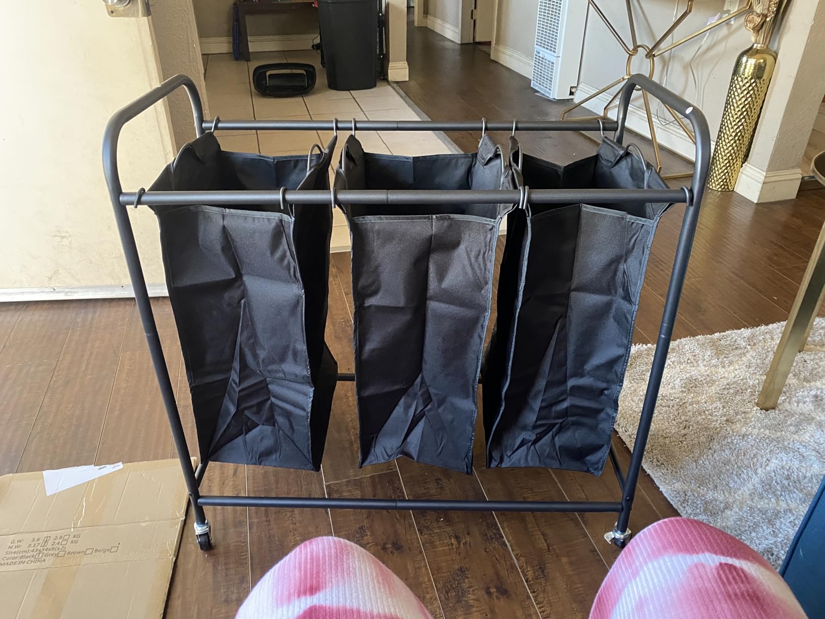 LINZINAR 3 Section Laundry Hamper, Black Laundry Basket 135L Laundry Sorter customer photo 1