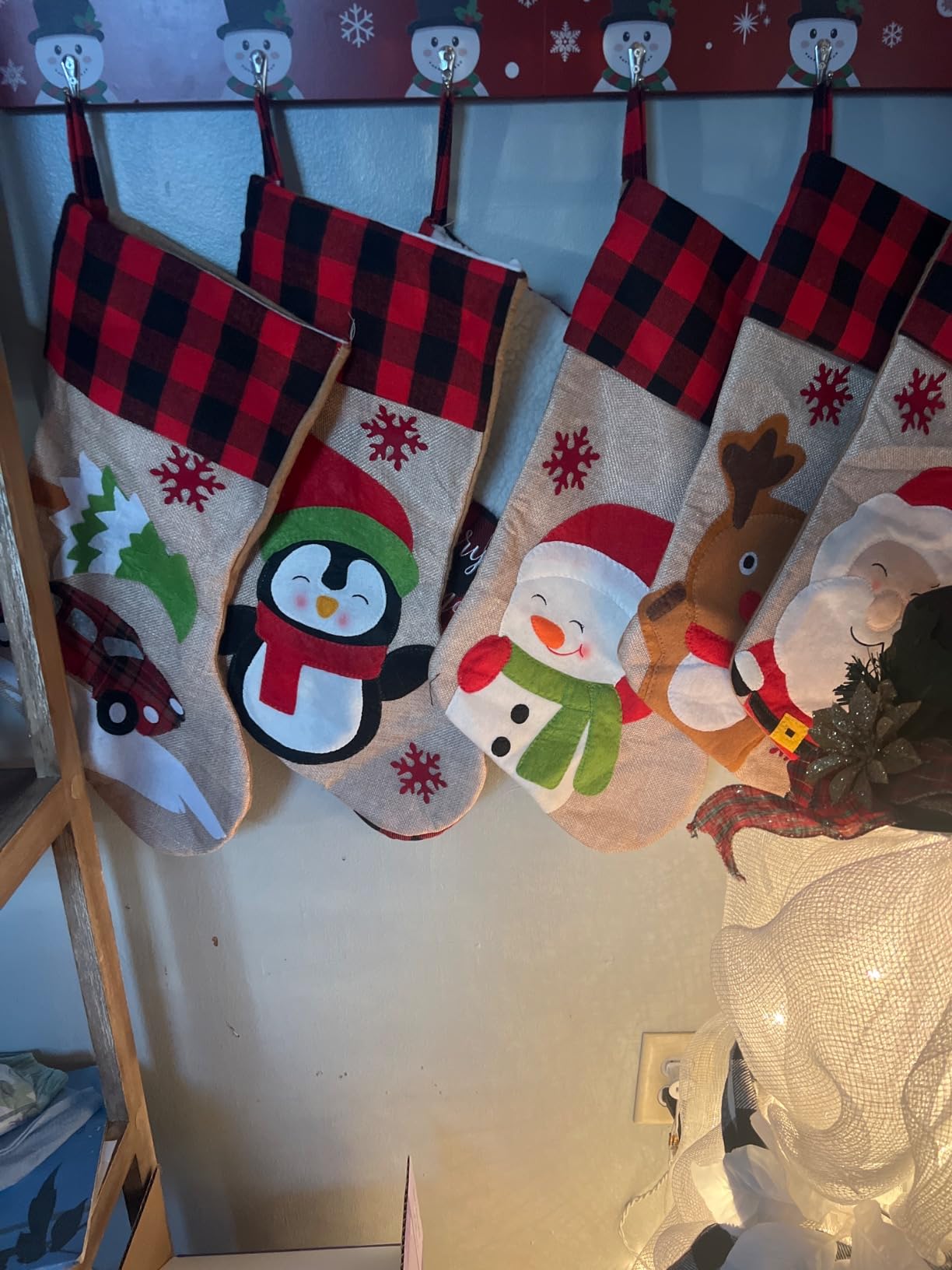 Christmas Stockings 5 Pack, 18'' Large Christmas Stockings with Santa Snowman Gnomes Pattern,Classic Buffalo Plaid Cuff,Xmas Ornaments for Family Stairs Fireplace Tree Hanging customer photo 2