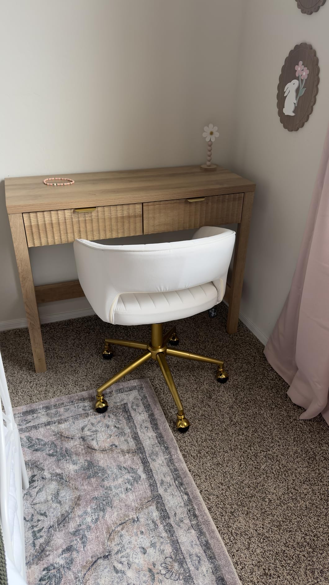 KCC Vanity Chair Velvet Desk Chair with Gold Base for Living Room,Cream customer photo 1