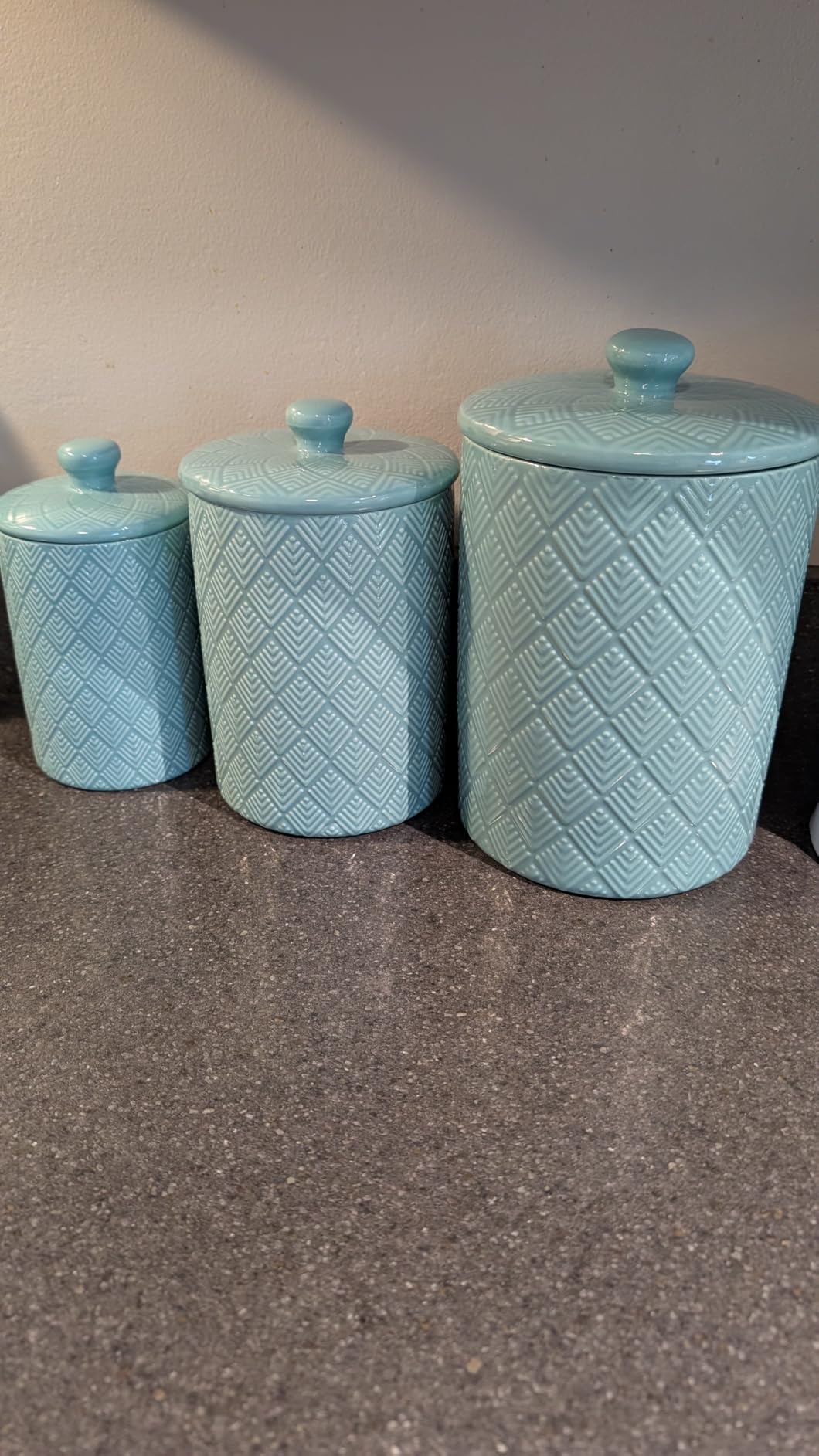 10 Strawberry Street Embossed Marquis Ceramic Kitchen Canister Set, Set of 3, Matte Black customer photo 1