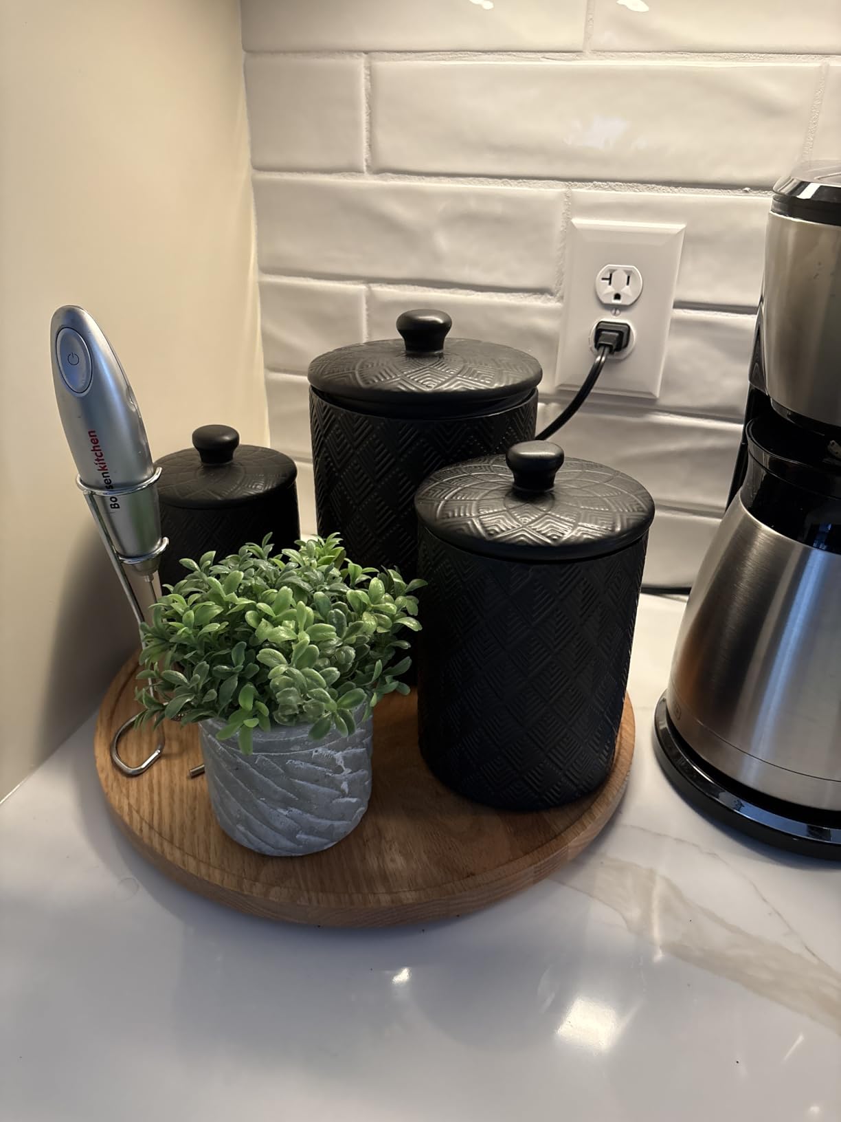 10 Strawberry Street Embossed Marquis Ceramic Kitchen Canister Set, Set of 3, Matte Black customer photo 2
