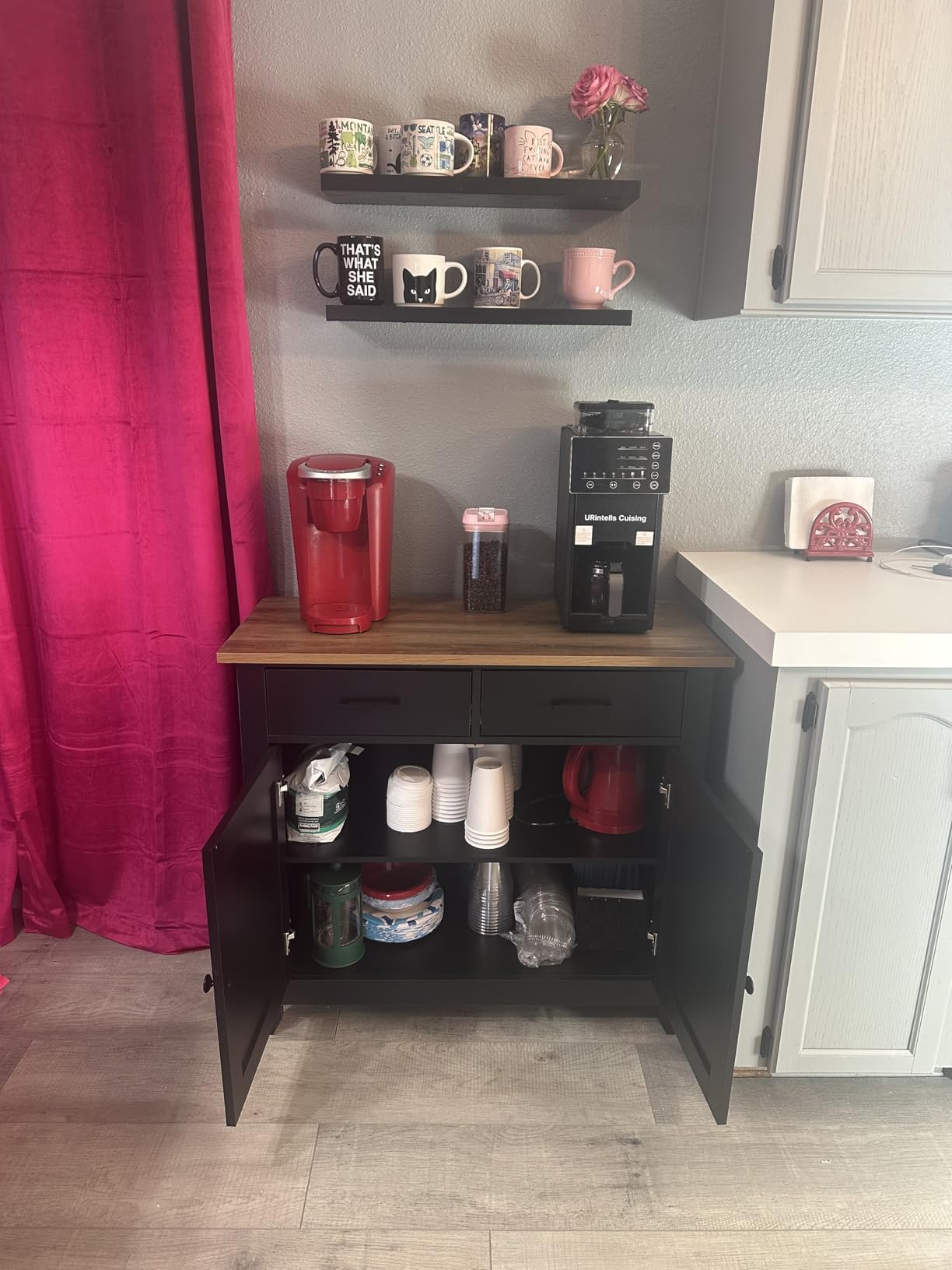 HORSTORS Farmhouse Kitchen Storage Cabinet, Small Buffet, Coffee Bar, White customer photo 2