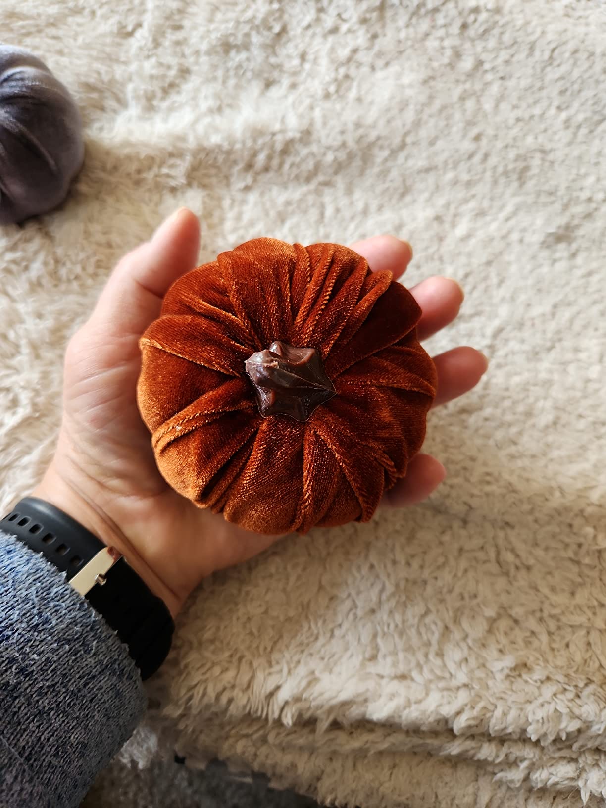 Winlyn 16 Pcs Assorted Small Faux Rustic Harvest Velvet Pumpkins Decorative Rust Orange Gold Olive Gray Fabric Pumpkins Foam Pumpkins Farmhouse Fall Thanksgiving Halloween Table Centerpiece Decor customer photo 2