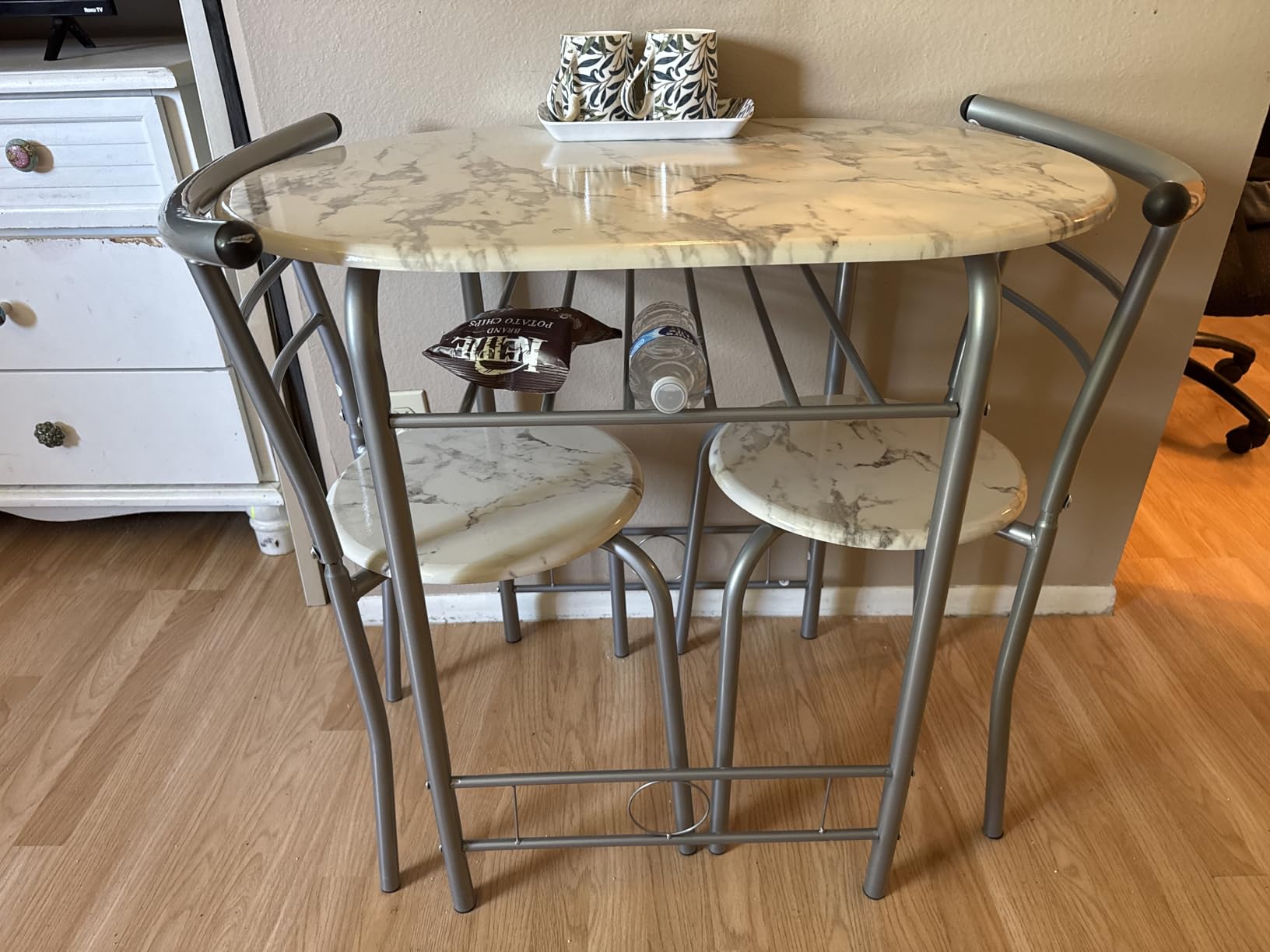 JUMMICO 3-Piece Wooden Round Table & Chair Set (Walnut/Black) customer photo 2