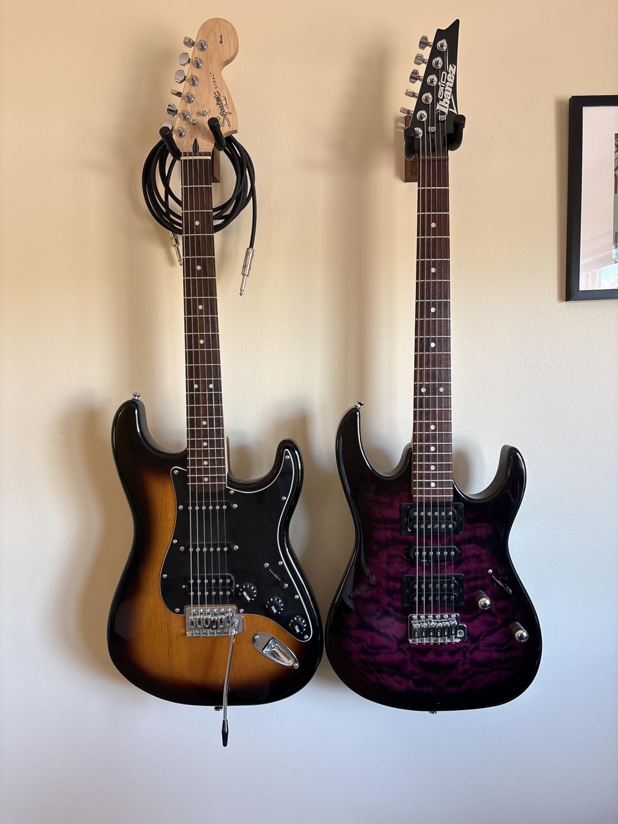 Guitar Wall Mount 2 Pack, Black Walnut Wood Guitar Hanger, U-Shaped Guitar Wall Hanger Mount, Guitar Holder Hook Stand Wall for Acoustic, Electric Guitar, Banjo, Bass, for Guitar Player Men Boy customer photo 2