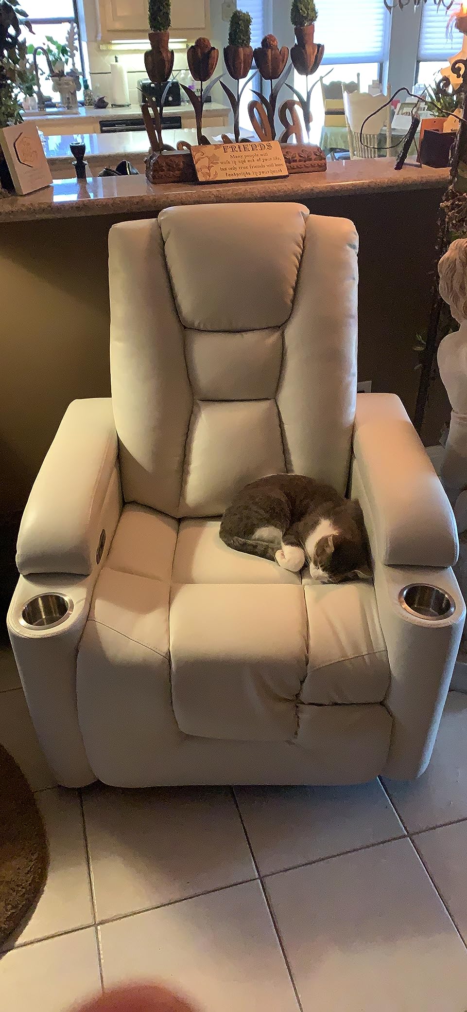 ANJ White Faux Leather Power Recliner, Theater Reclining Chair customer photo 1