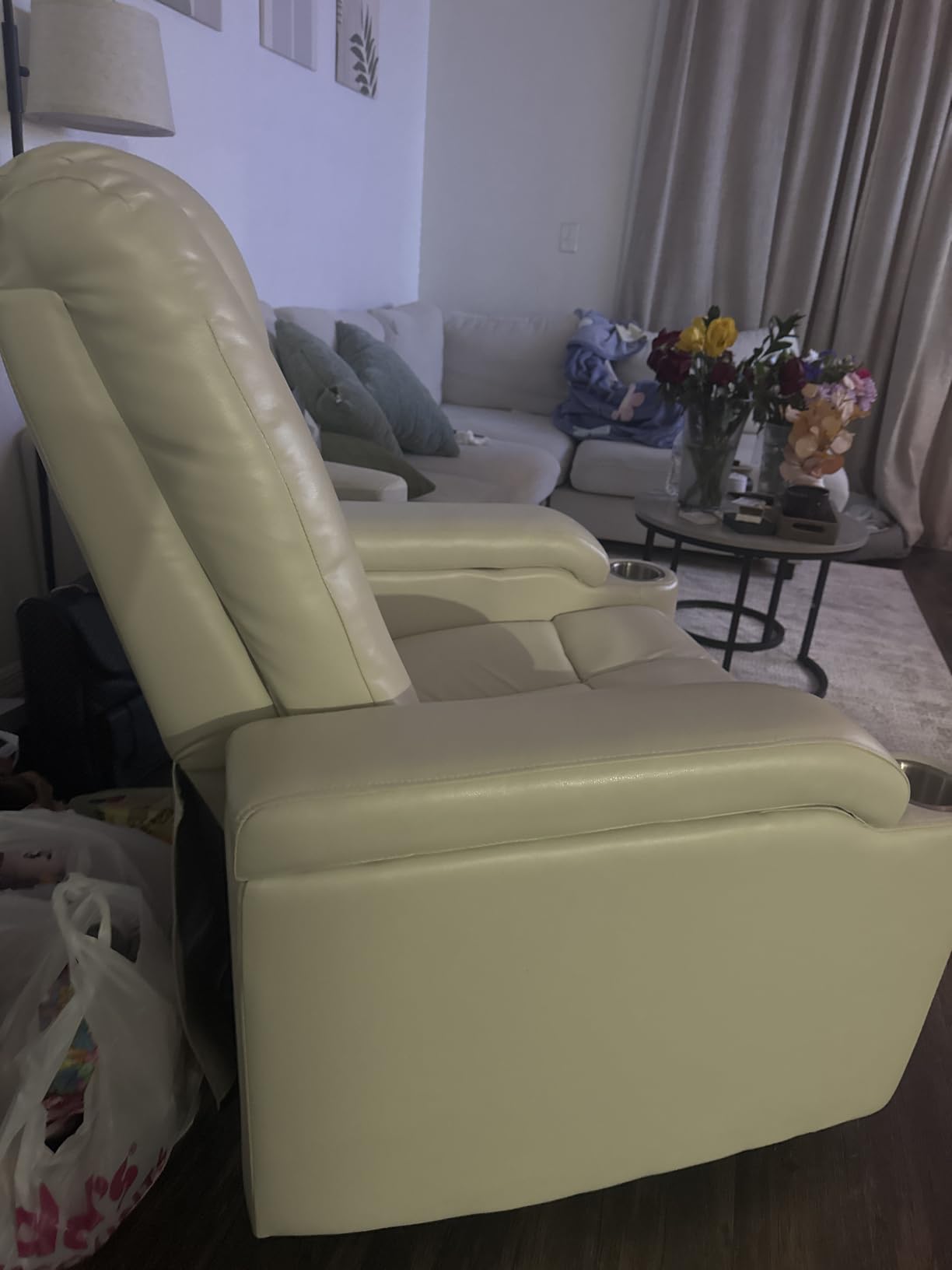 ANJ White Faux Leather Power Recliner, Theater Reclining Chair customer photo 2
