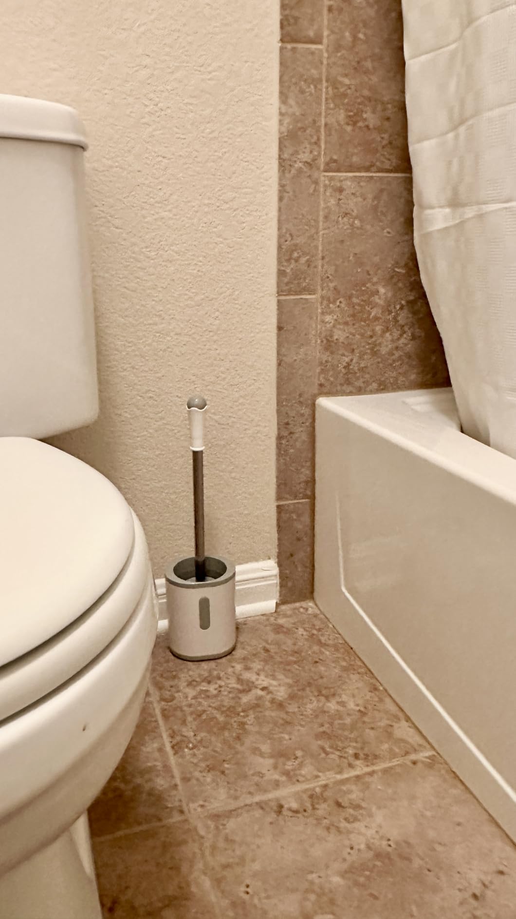 AONEZ Compact Toilet Brush & Holder, Stainless Steel Handle, Space Saving for Storage, Deep Cleaning, Drip-Proof, Easy to Assemble, Nylon Bristles, White & Grey customer photo 2