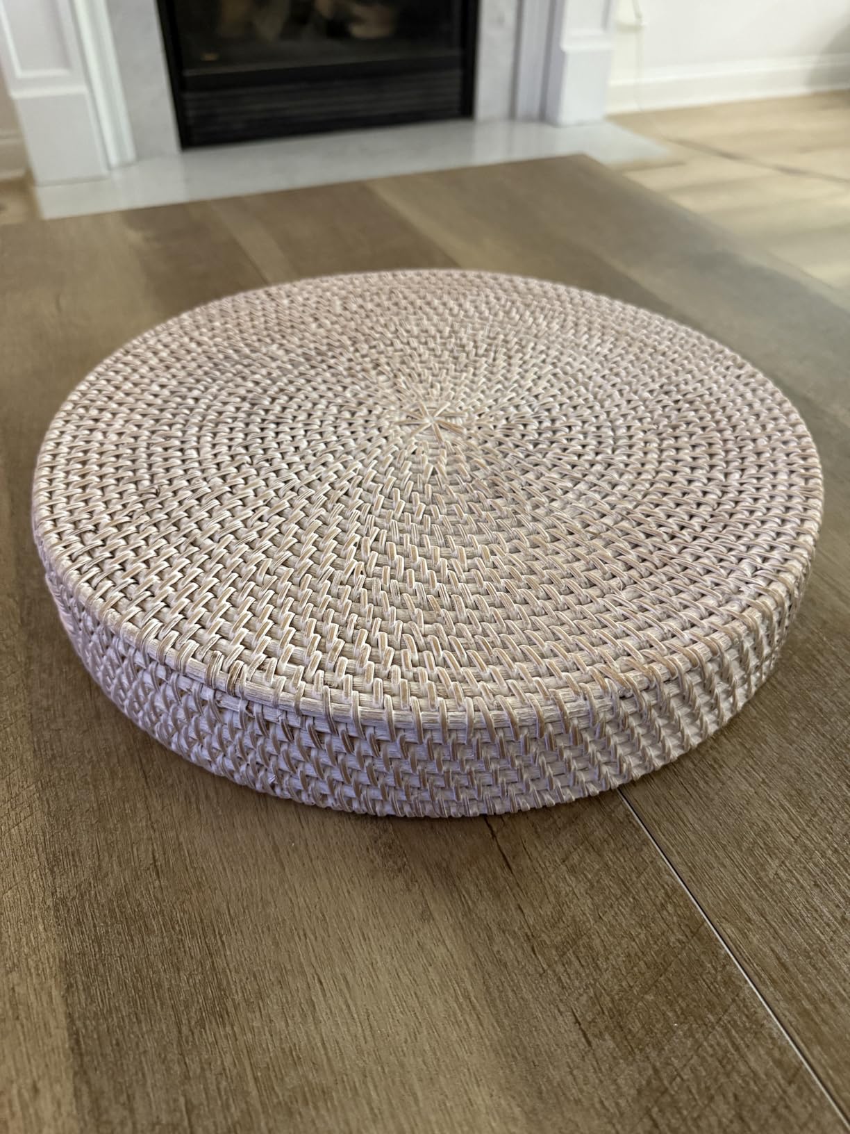 Coffee Table Tray Round Rattan Ottoman Tray Woven Serving Trays with Handles for Home and Kitchen Decorative White (Large 14 inch x 2.4 inch) customer photo 2
