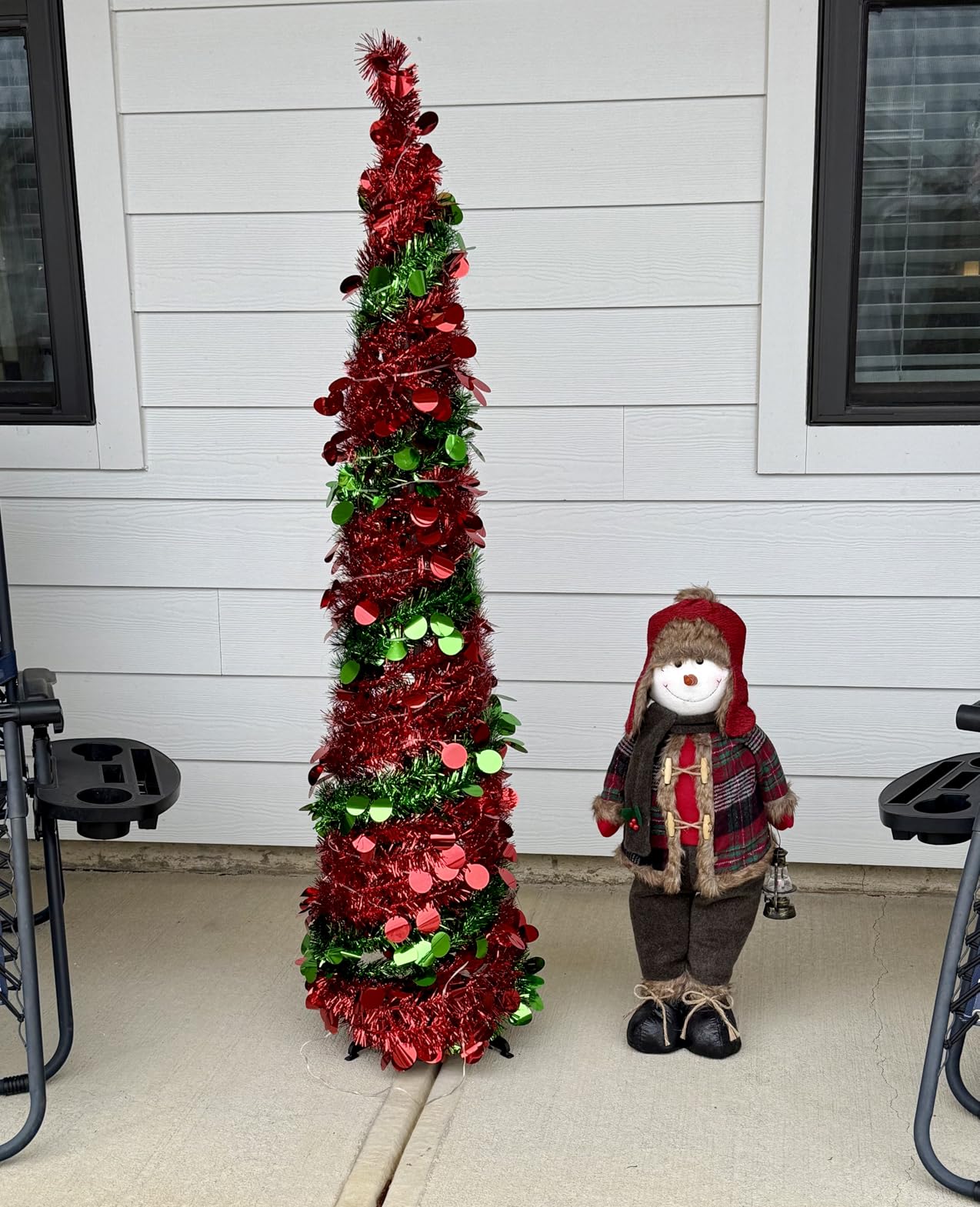 5 FT Pencil Christmas Tree with 90 Colorful Lights, Collapsible Artificial Sequin Pop Up Christmas Tree, Skinny Pencil Tinsel Christmas Trees, Xmas Tree for Home Apartment Basement Fireplace customer photo 2