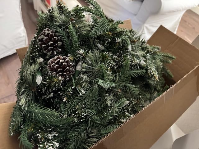 Christmas Garland Pre-lit 9 Ft with 50 Led Lights, Battery Operated Fireplace Stairs Mantle Door Indoor Outdoor, Decorated Pine Cone and Snow Style customer photo 2
