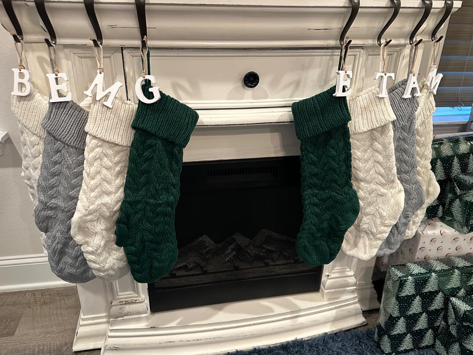 Christmas Stockings, 18 Inch Burgundy, Ivory, Green and Khaki Cable Knitted Stocking for Xmas Holiday Decoration, 8 Pack customer photo 1