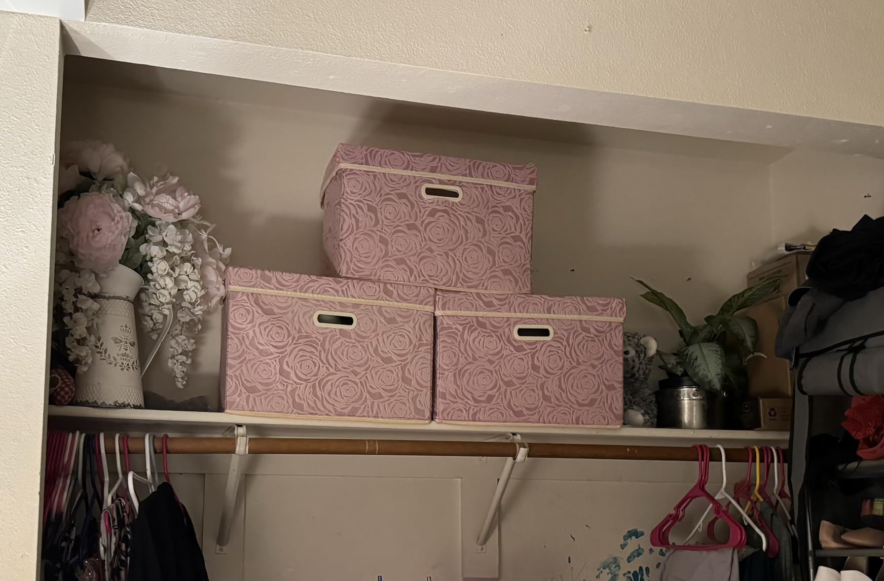 PRANDOM Larger Collapsible Storage Cubes with Lids Fabric Decorative Storage Bins Boxes Organizer Containers Baskets with Cover Handles for Bedroom Closet Living Room 17.7x11.8x11.8 Inch 3 Pack customer photo 1