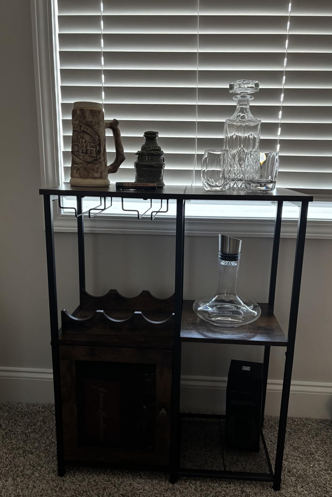 X-cosrack Wine Bar Rack Cabinet with Detachable Wine Rack, Coffee Bar Cabinet with Glass Holder, Small Sideboard and Buffet Cabinet with Mesh Door, Rustic Brown, Large customer photo 1