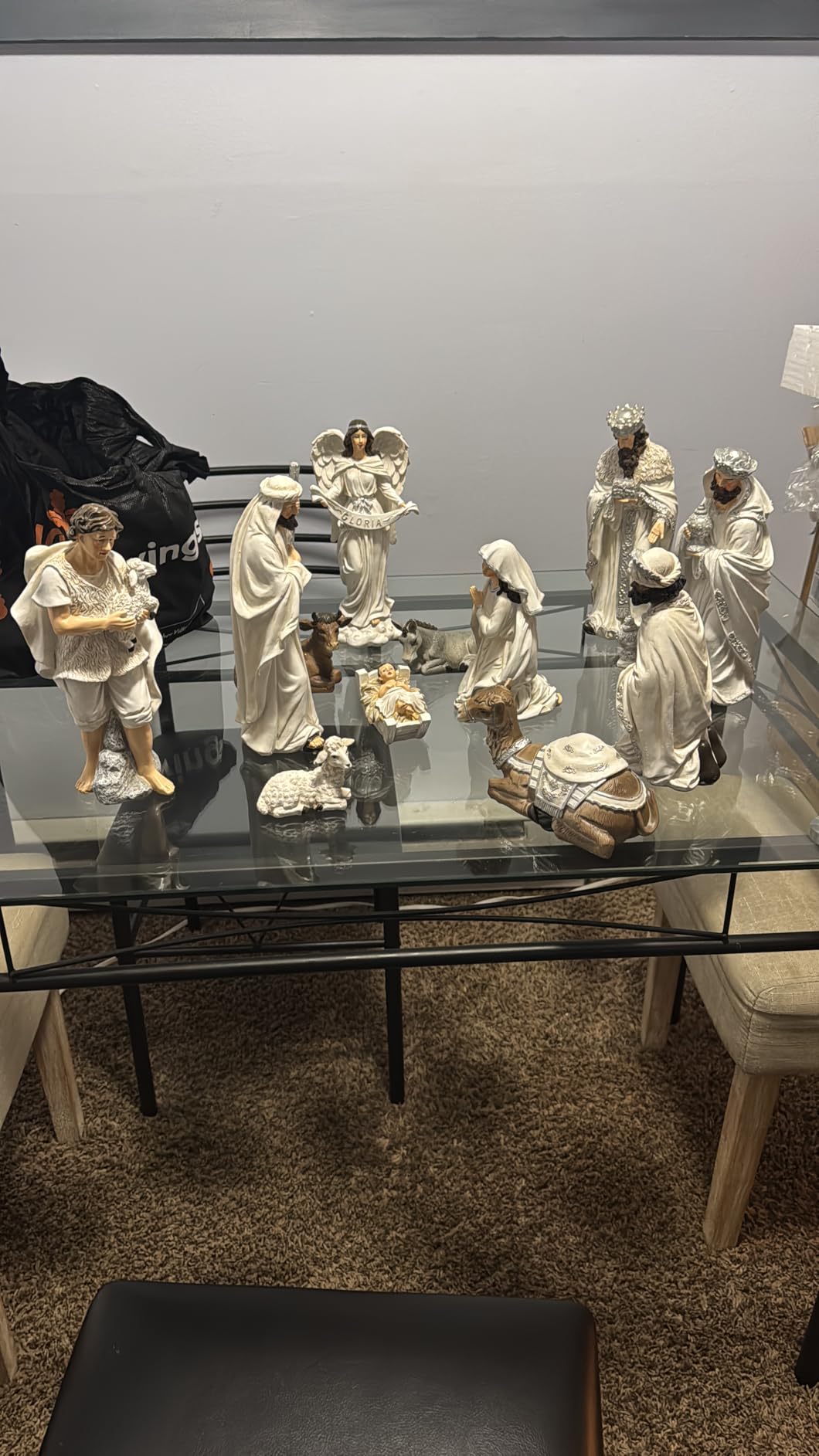Glitzhome 12Pcs Ivory Resin Nativity Figurines Set Christmas Nativity Sets Tabletop Scenes Ornaments Xmas Nativity Collectible Figurines Indoor Decor Miniatures Statues Figures10.00