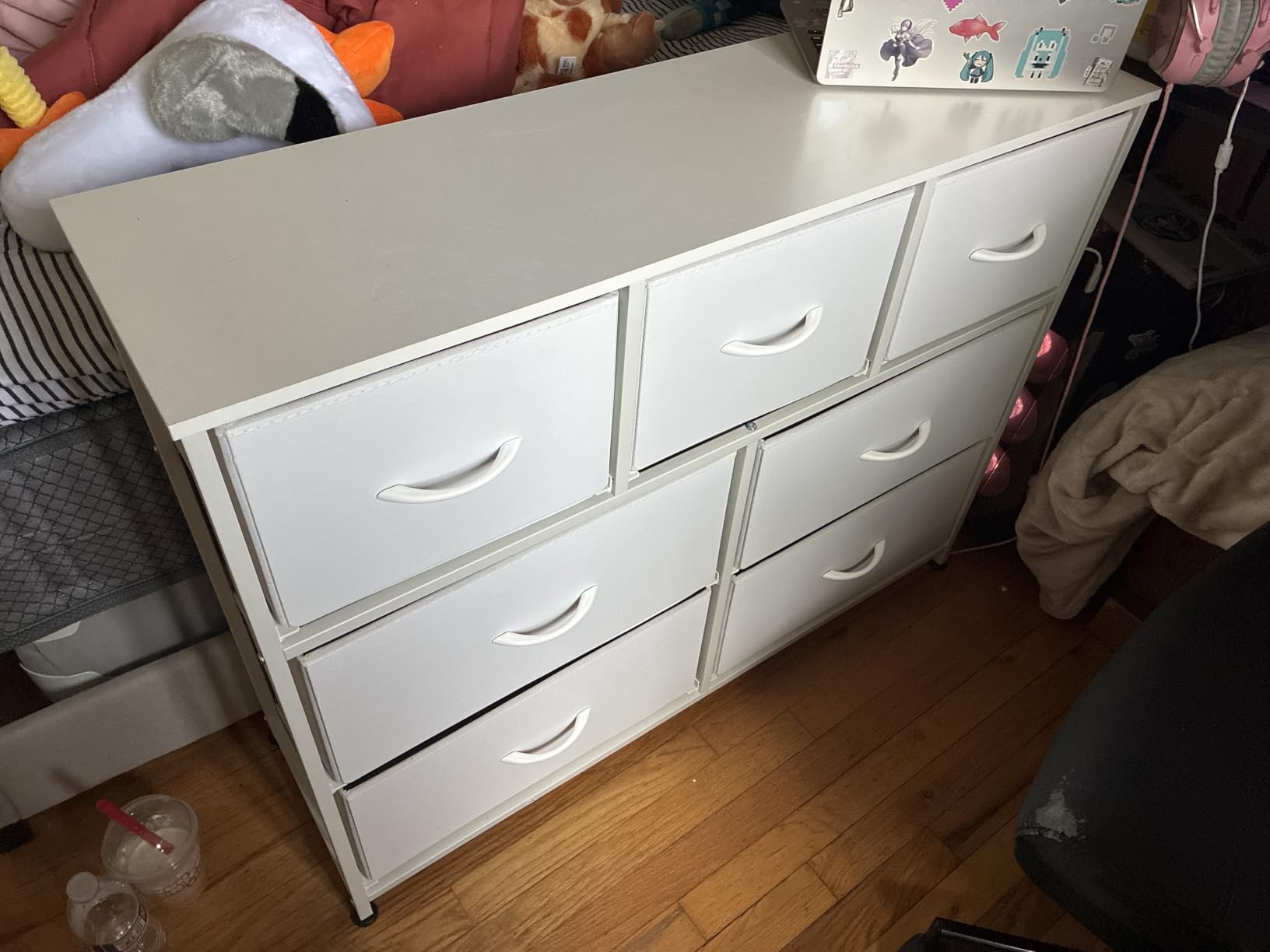 WLIVE Dresser for Bedroom, 7 Drawers, TV Stand, White | 7 roomy fabric drawers, Fits TVs up to 45 inch, Bedroom or living room, Wide storage design, Chest of drawers customer photo 2