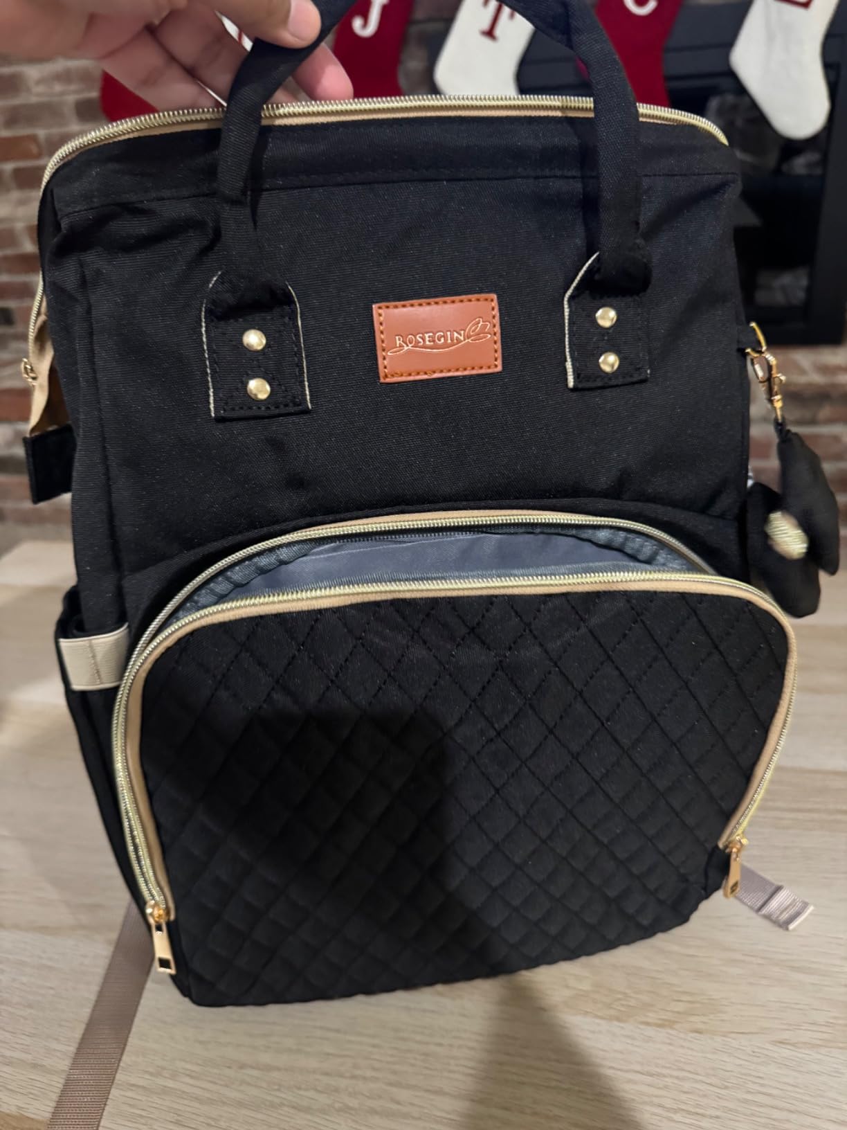 ROSEGIN Diaper Bag Backpack with Changing Pad Pacifier Case, Baby Bag for Boy Girl Toddler - Large,Stylish, Waterproof Travel Quilted Diaper Bag for Mom - Baby Shower Gifts, Black customer photo 2