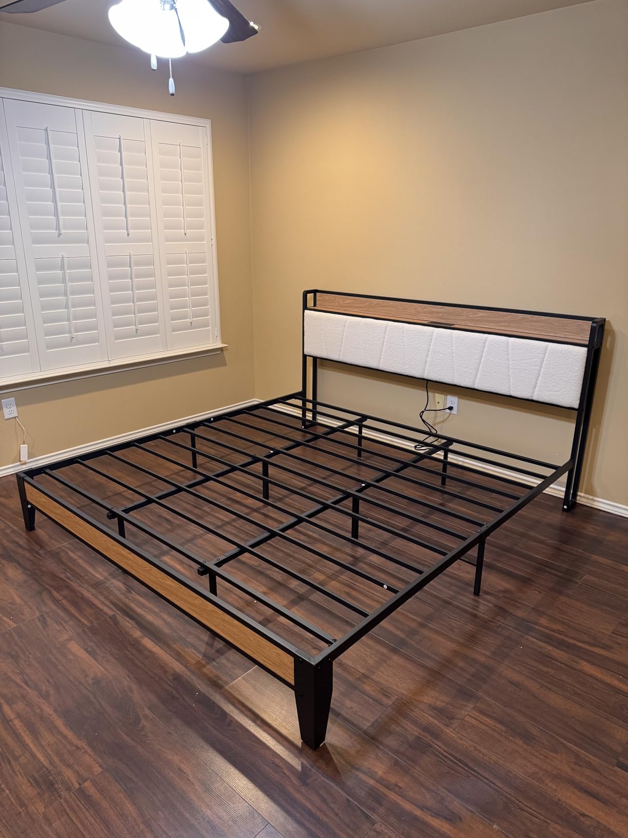 LIKIMIO King Size Bed Frame with Storage Headboard and Charging Station | Vintage Brown and Gray Upholstered Platform Bed Frame, Sturdy Noise-Free Metal Support, No Box Spring Needed, Easy Assembly customer photo 1