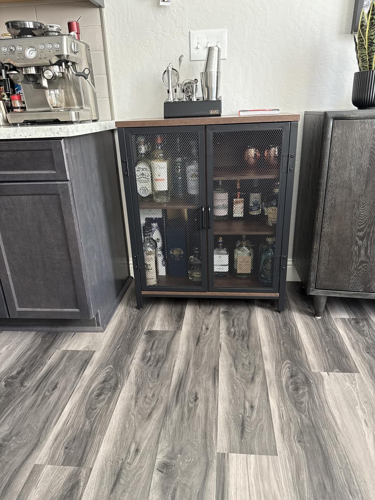 BON AUGURE Small Coffee Bar Cabinet, Liquor Storage, Rustic Oak, 2-Doors customer photo 2