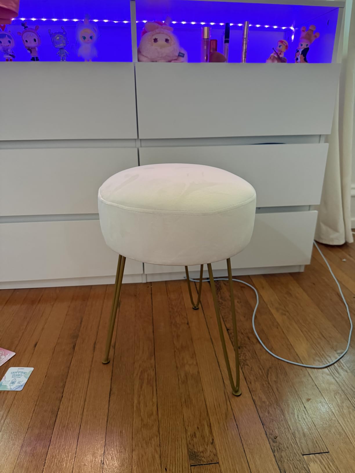 LUE BONA Vanity Stool, White Vanity Stools for Makeup Room, Round Ottoman Foot Stool, Velvet Footrest Vanity Chair for Bathroom Vanity, Bedroom, Living Room, Entryway, Offices customer photo 2