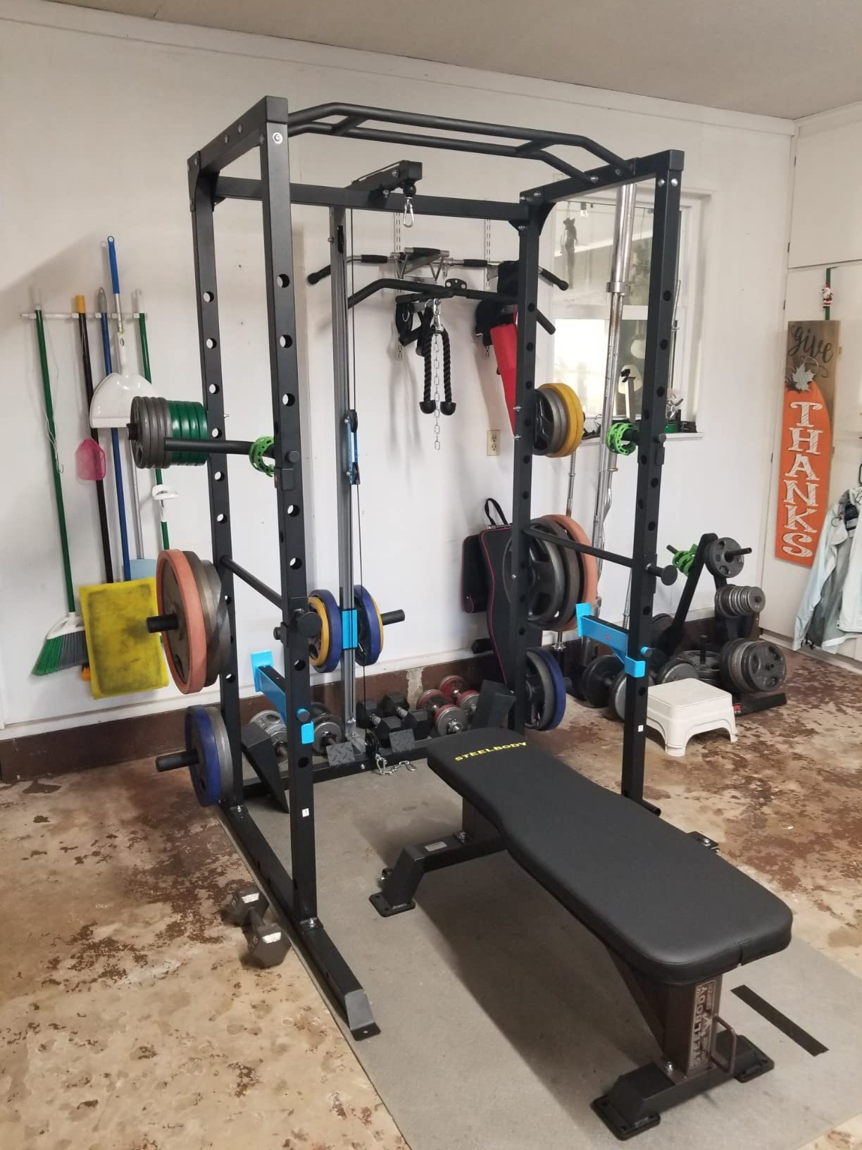 ULTRA FUEGO Power Cage, Multi-Functional Power Rack with J-Hooks, Dip Handles, Landmine Attachment and Optional Cable Pulley System for Home Gym customer photo 2