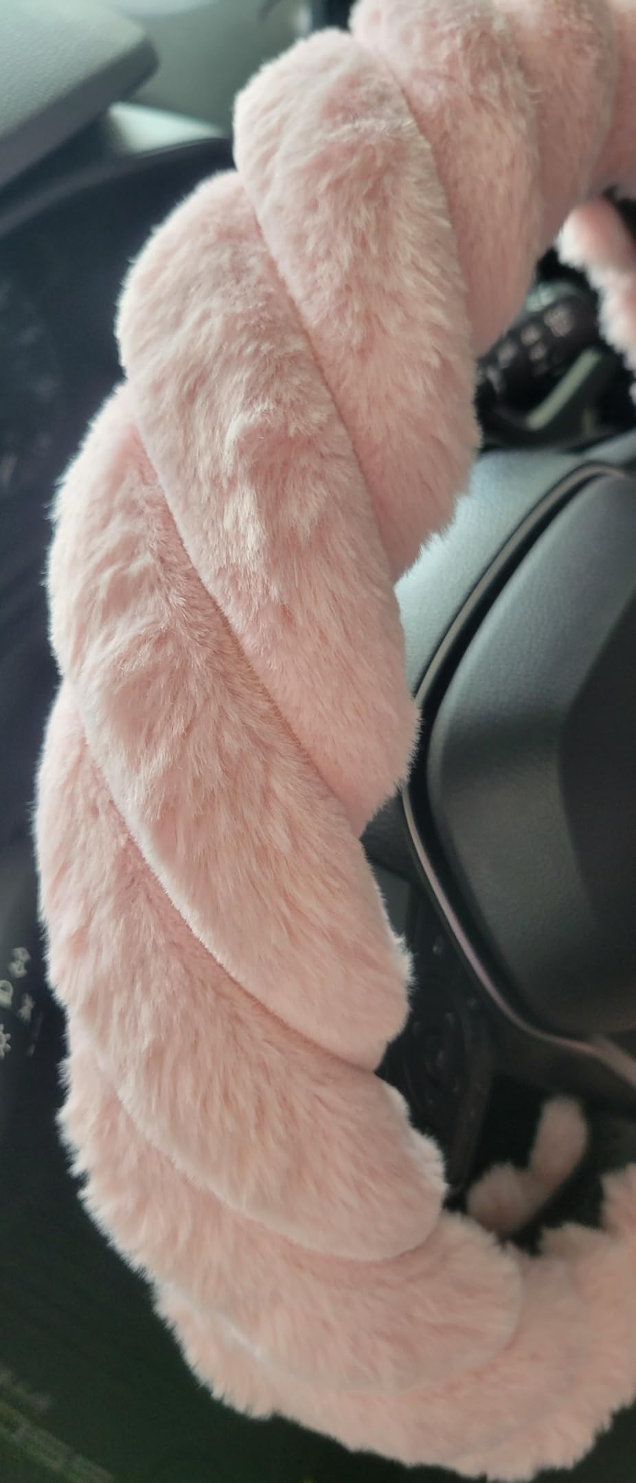HighnessHwoo Luxury Fluffy Winter Car Steering Wheel Cover for Women Soft Warm Cute Auto Accessories for Jeep, Truck, Van, F150, Universal, Fuzzy, Anti Slip, Gray, Large Size, 15.2-16in customer photo 1