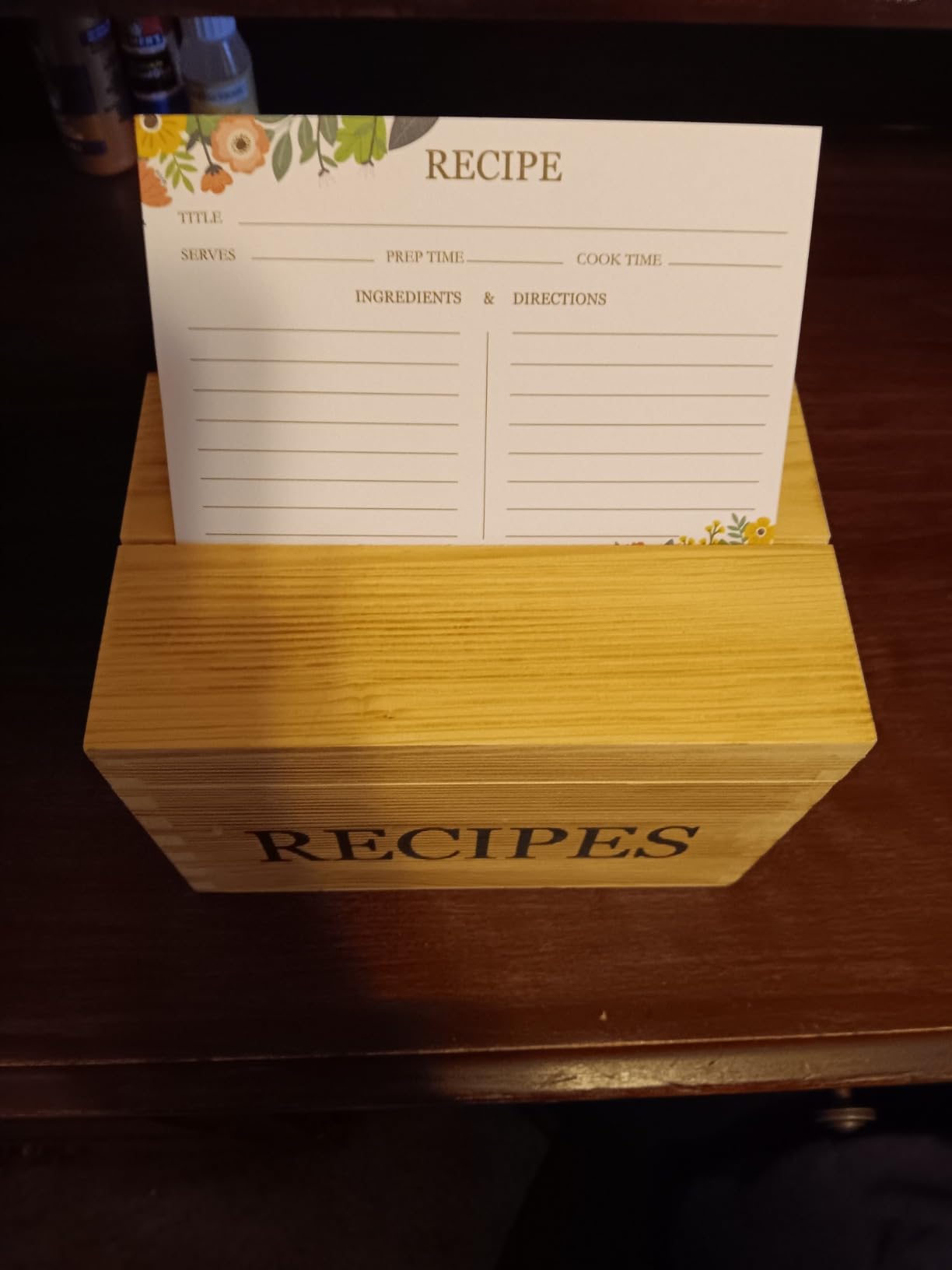 feasteery Recipe Box,100 Recipe Cards with Dividers,100 Card Protectors,Rustic Wood Box Organizer Set to Write in Your Own Recipes,Cute Box for Housewarming Grandma Mom Wedding Bridal Shower customer photo 2