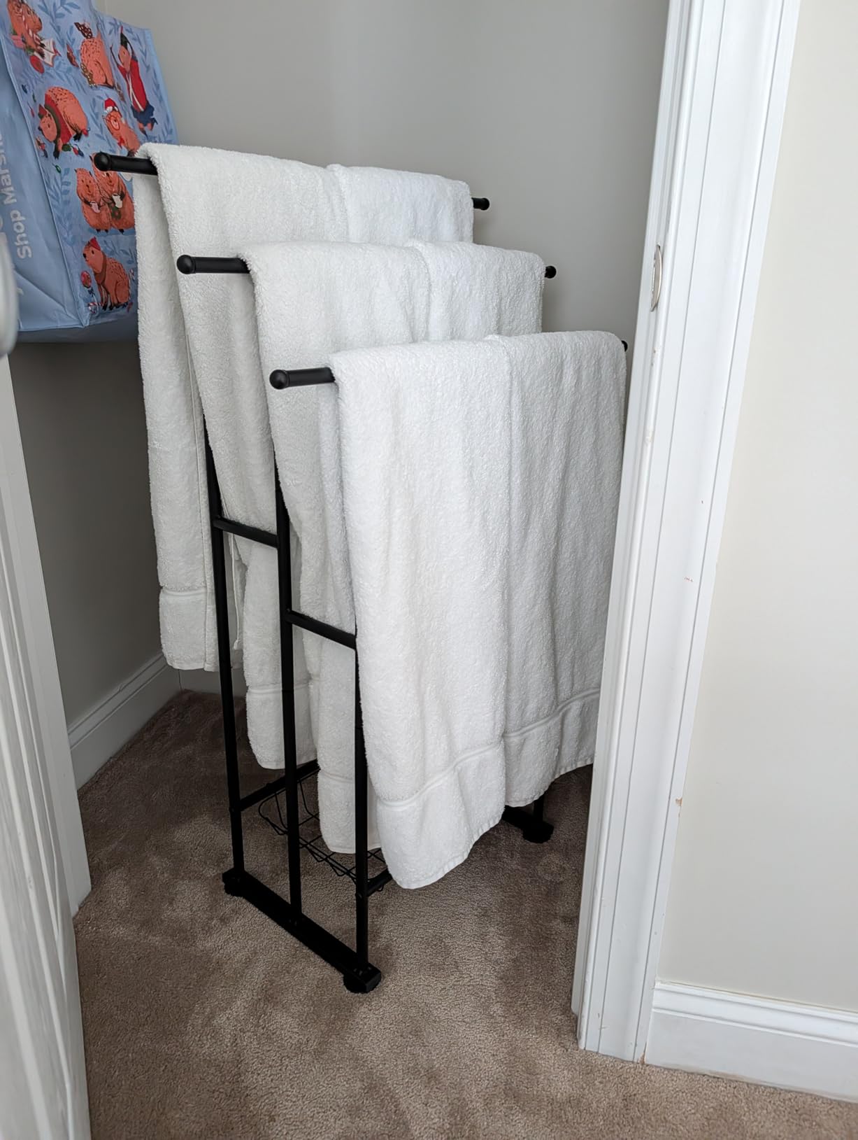 Kayfia 40'' Freestanding 3 Tier Alloy Steel Towel Rack with Storage Basket customer photo 2