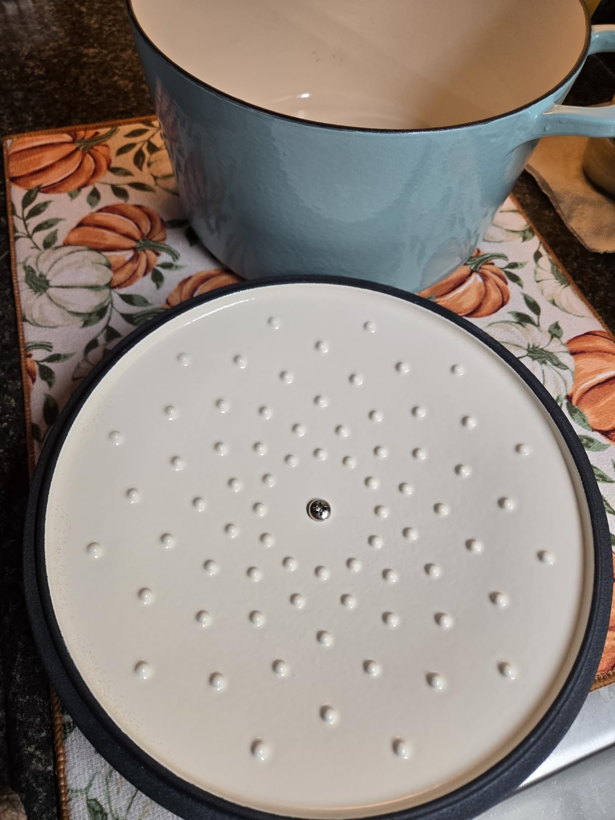 MARTHA STEWART Gatwick 7-Quart Enamel Cast Iron Dutch Oven – Linen Color with Silver Knob – Durable Heavy-Duty Dutch Oven for Slow Cooking and Braising customer photo 1