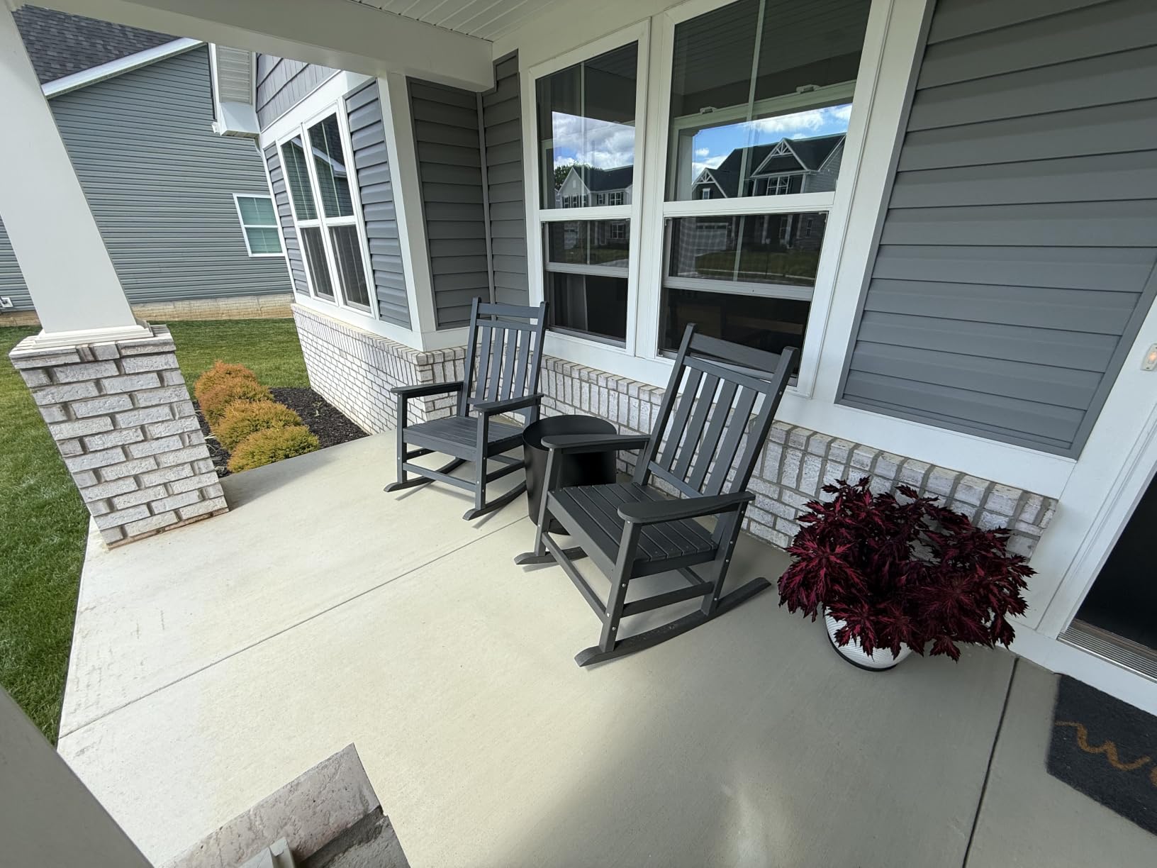 SERWALL Outdoor Rocking Chair Set of 2, HDPE Rocking Chairs for Adult, Grey customer photo 2