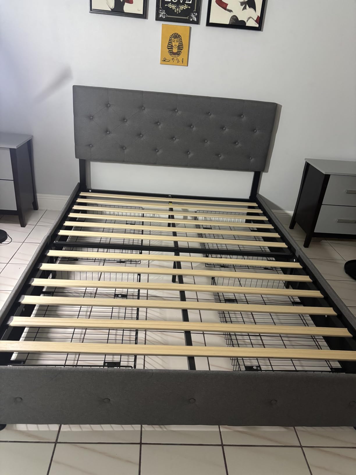 Allewie Queen Size Storage Bed Frame with 4 Underbed Drawers, Upholstered Platform Bed with Adjustable Headboard, Diamond Button Tufted, Easy Assembly, Noise-Free, No Box Spring Needed, Light Grey customer photo 1