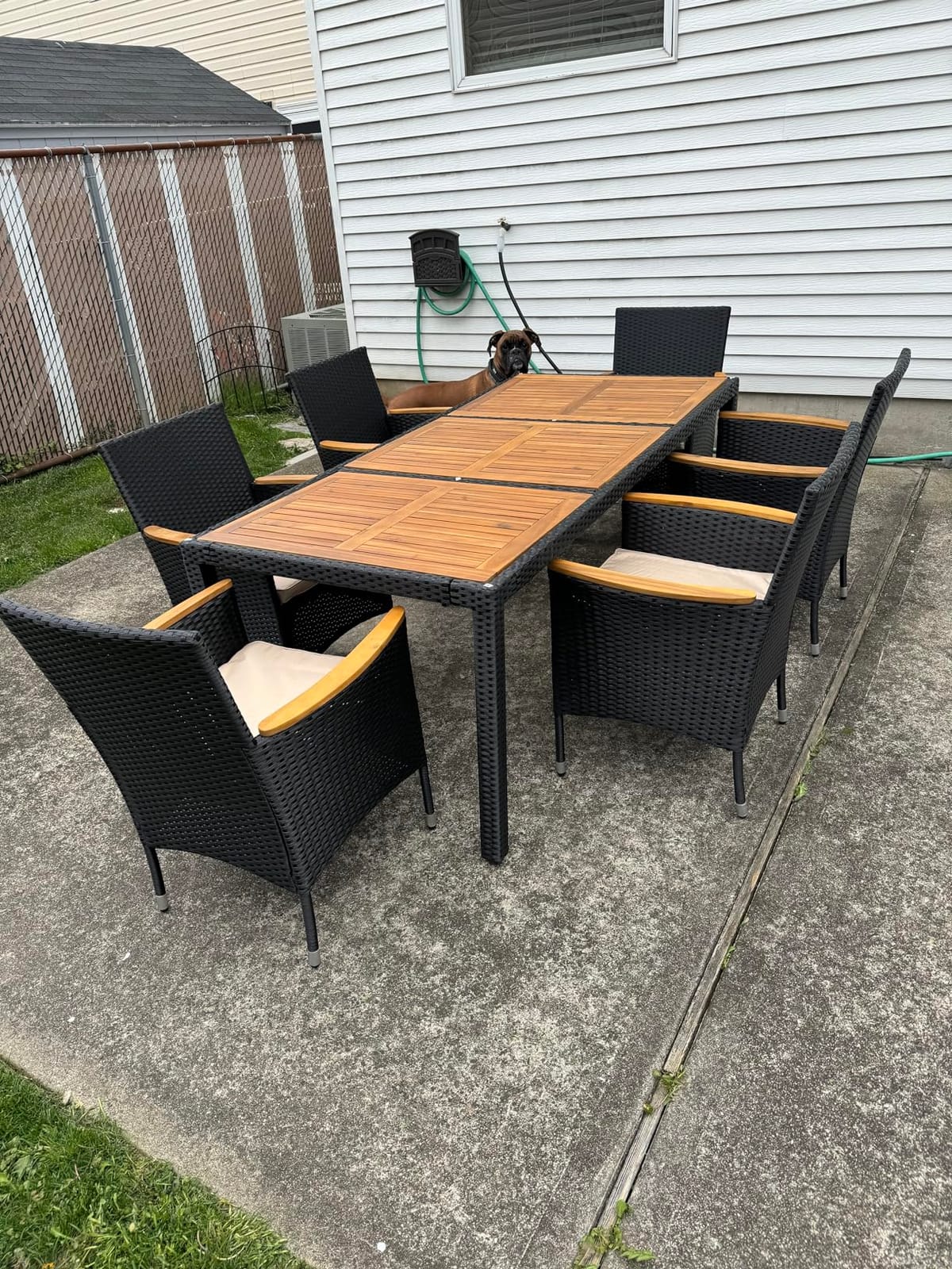 Flamaker Patio Dining Set for 6 Outdoor Acacia Wood Table and Chairs, Black customer photo 2
